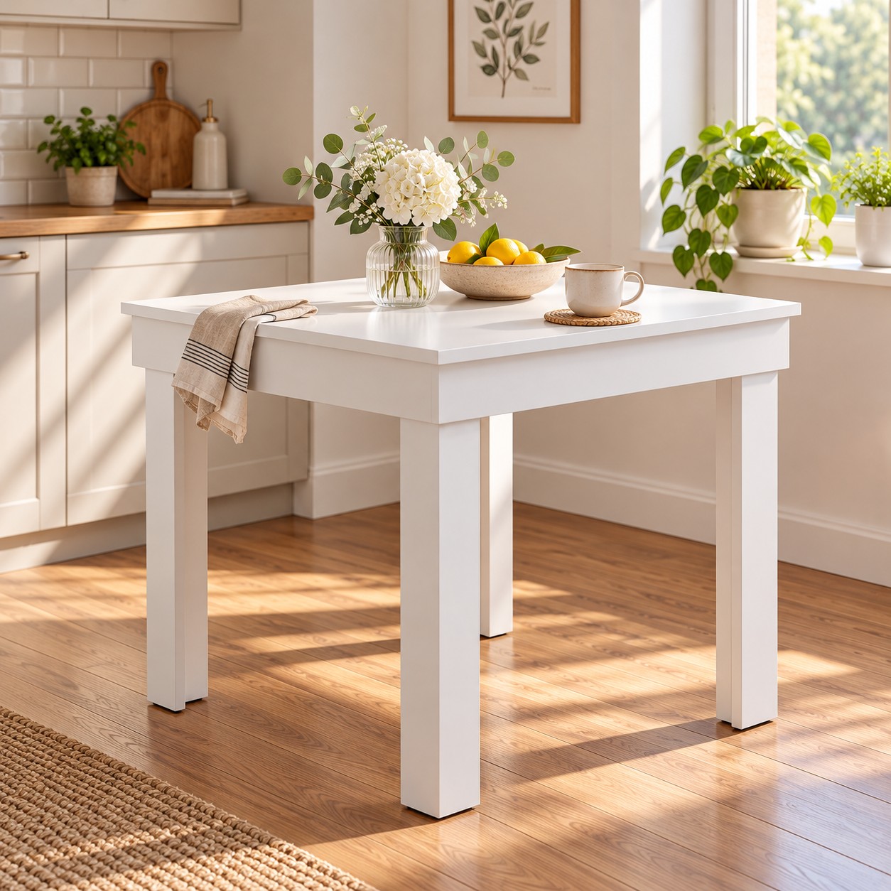 Esstisch Esszimmertisch Weiß 80x80 / 90x60 cm Holztisch Küchentisch Holz Eiche Tisch Massiv Wohnzimmertisch
