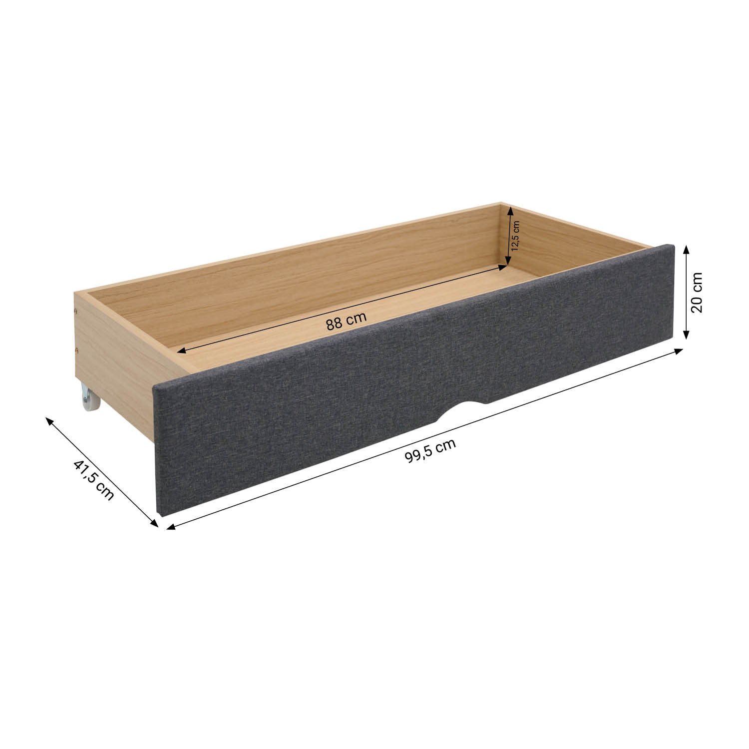 Set of 2 Grey Bed Drawers – Rollable bed drawers with plenty of storage space | Quiet, sturdy, and space-saving