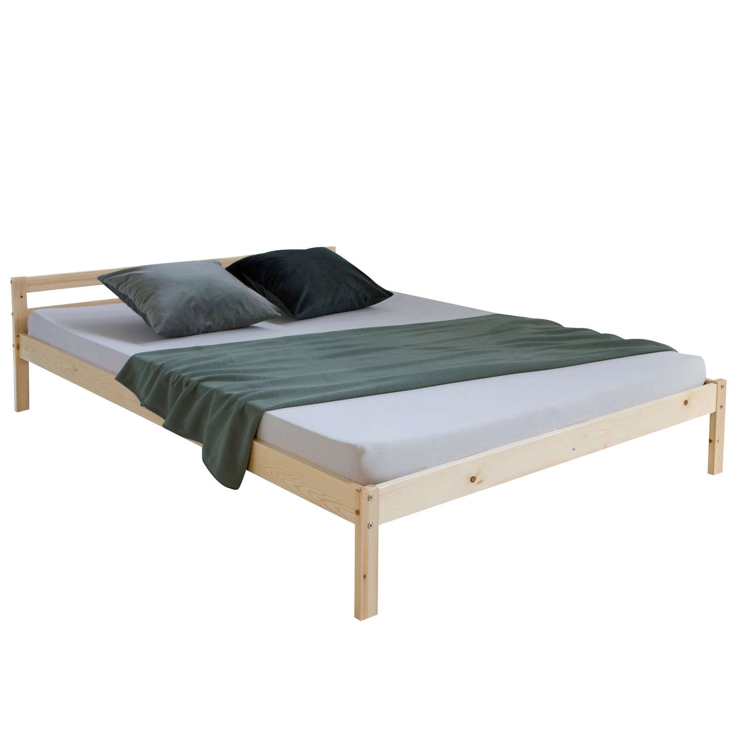 Wood Bed 140x200 cm Natural | Double Bed | with Slatted Frame | Kids Youth Guest Bedroom
