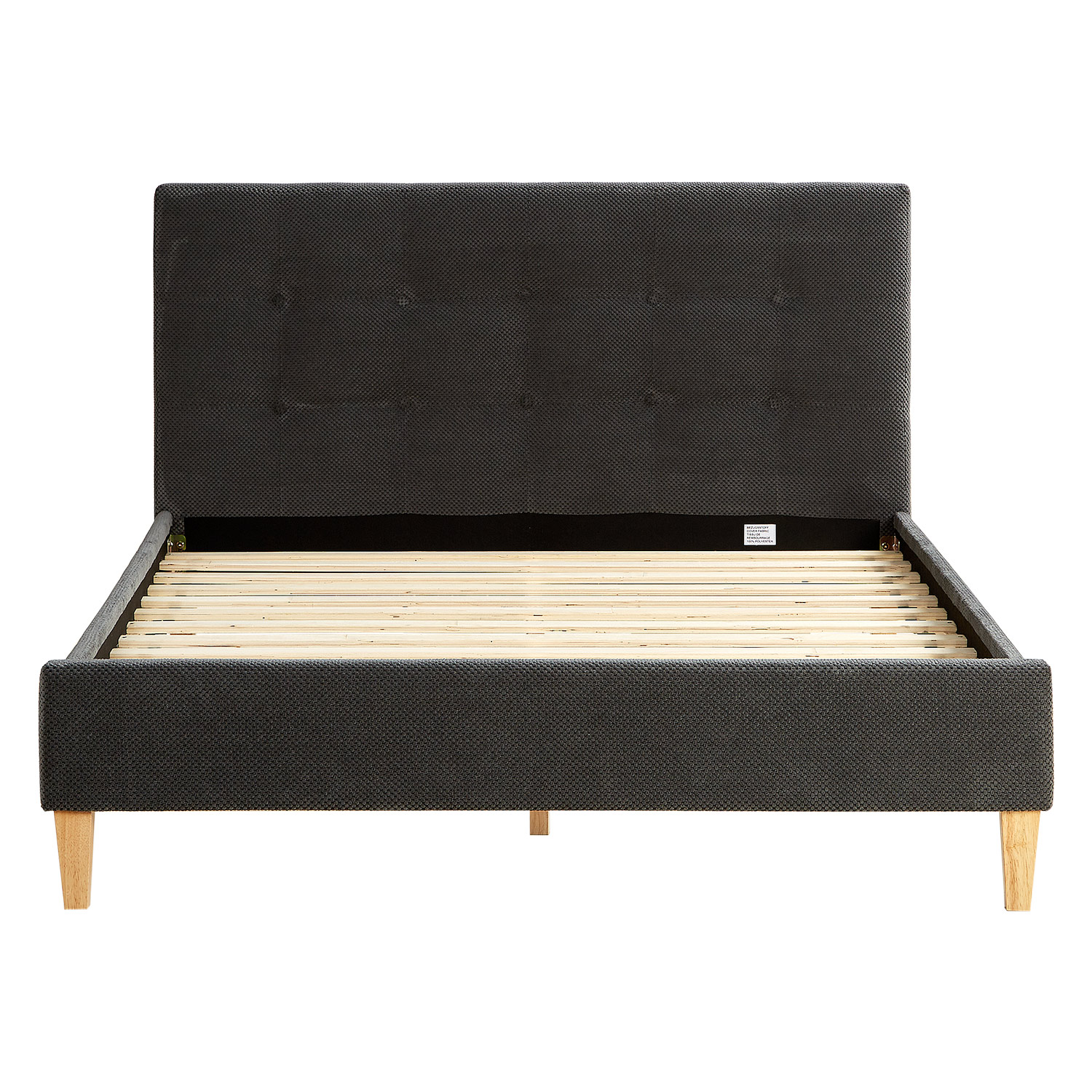 Upholstered bed 140x200 cm grey anthracite velvet | with slatted frame | with mattress | double fabric bed frame