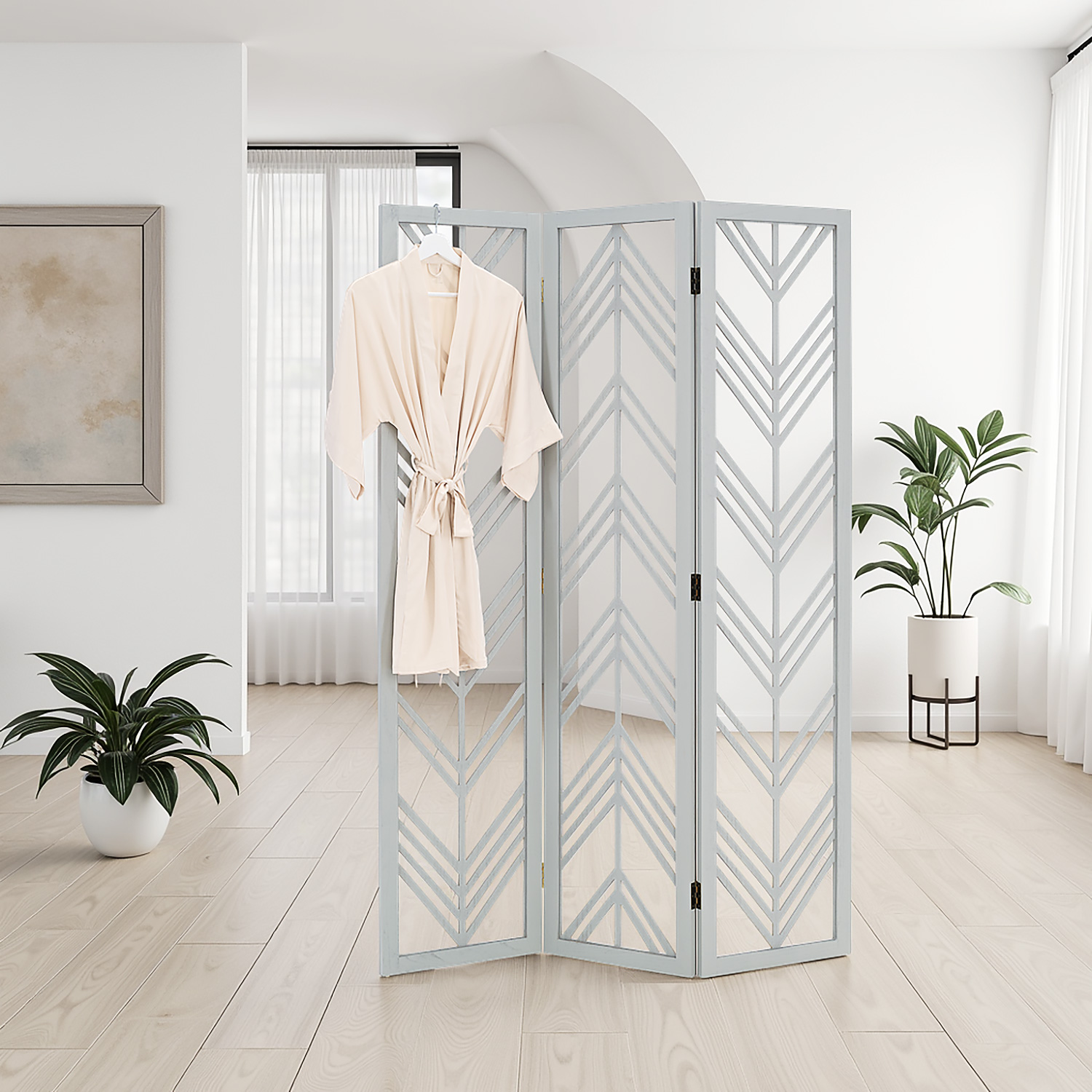 Paravent Grey | 3-panel | Wood | Room Divider Partition Privacy Screen