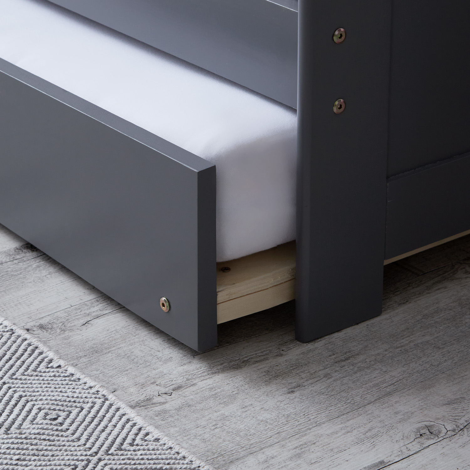 Guest bed Wooden bed 90x200 cm White Gray Natural Daybed Pull-out bed Youth bed Pull-out bed Functional bed 2 mattresses