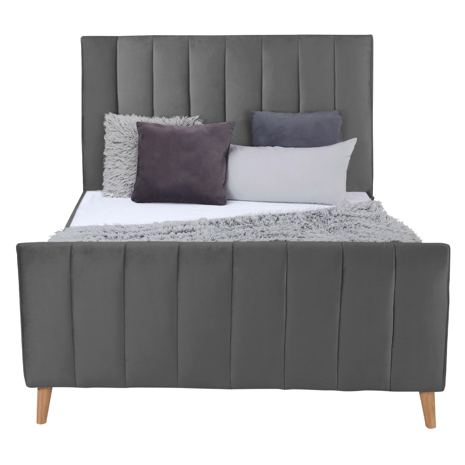 Upholstered bed 140x200 cm grey velvet | with slatted frame | double fabric bed frame