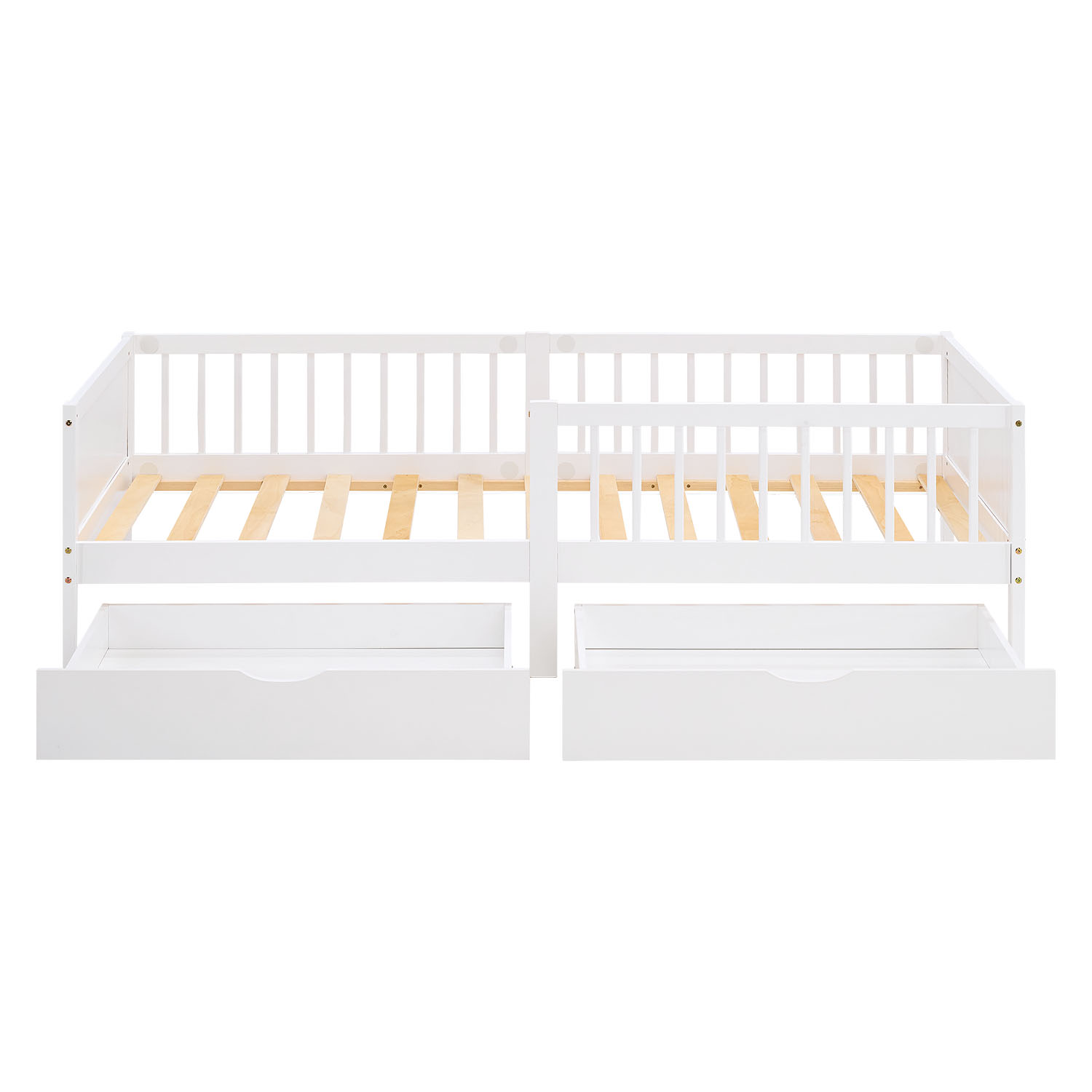 Children's bed 90x200 cm 2 bed drawers Fall-out protection White Green Wooden bed Single bed Crib Wooden bed frame Mattress