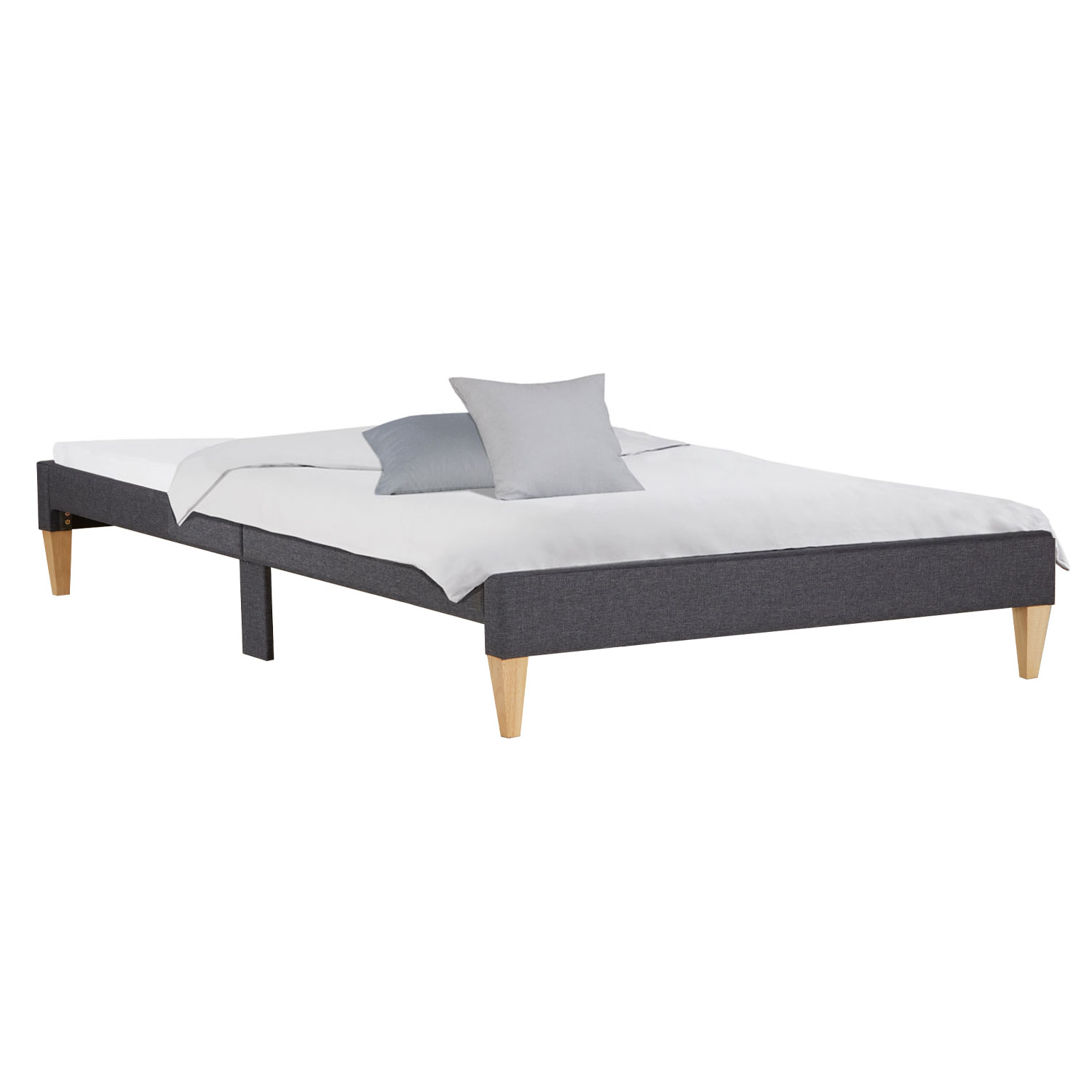 Upholstered Bed with Mattress 140x200 cm Slatts Grey Fabric Bed Double Bed Futon Bed Frame Platform Bed