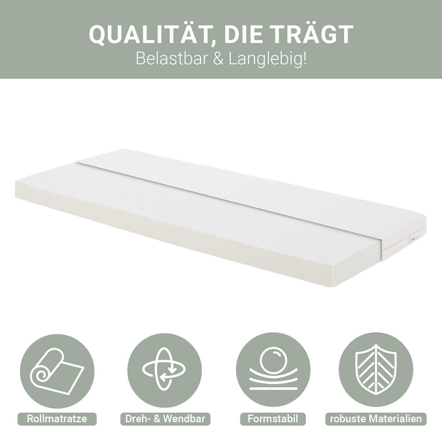 Mattress 100x200 cm White | H2 | Washable Cover | Antiallergenic | Children's Mattress Roll-Up Foam Mattress