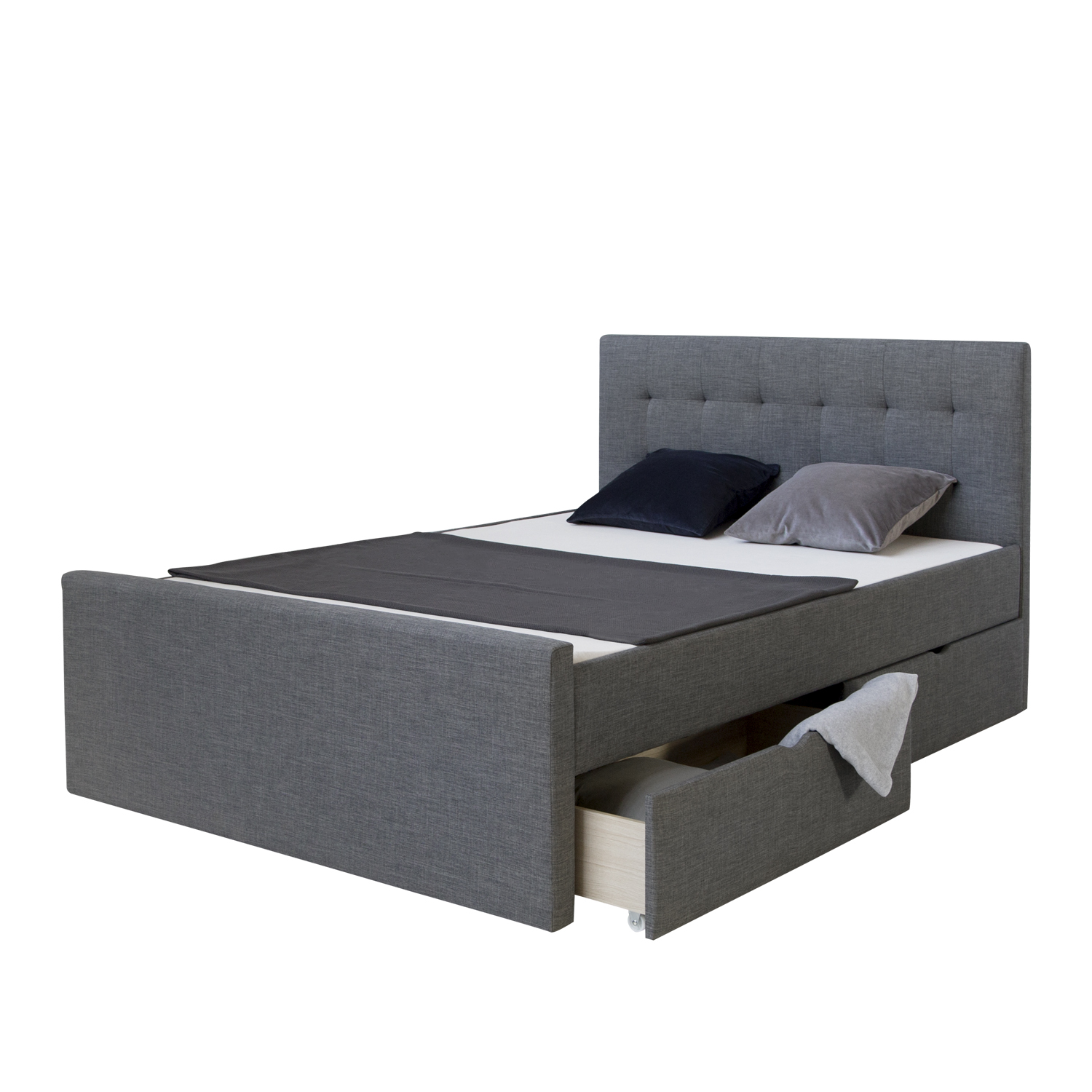 Upholstered bed 160x200 cm grey anthracite | with slatted frame | with 2 bed drawers | double fabric bed frame