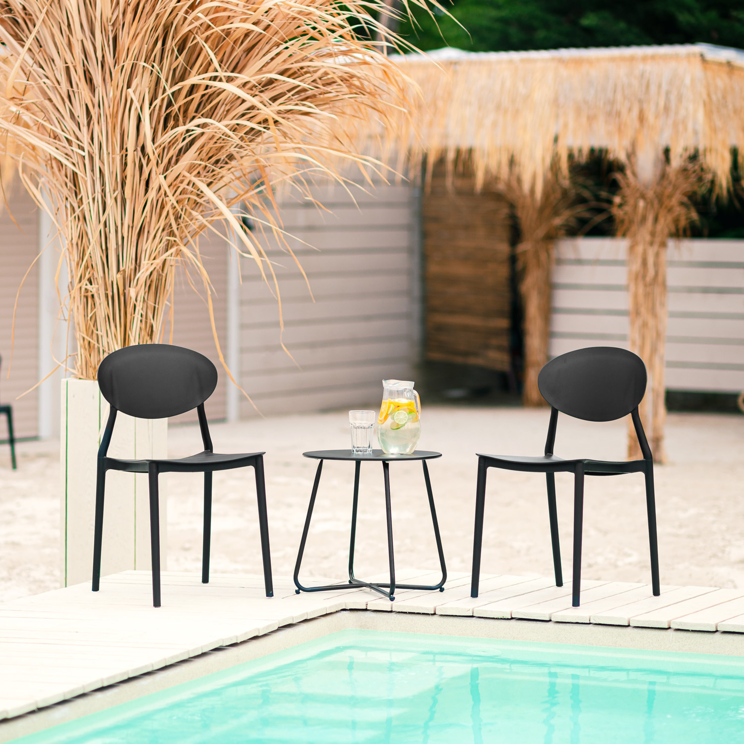 Garden chair Set of 4 Camping chairs Black Outdoor chairs Plastic Stacking chairs Kitchen chairs