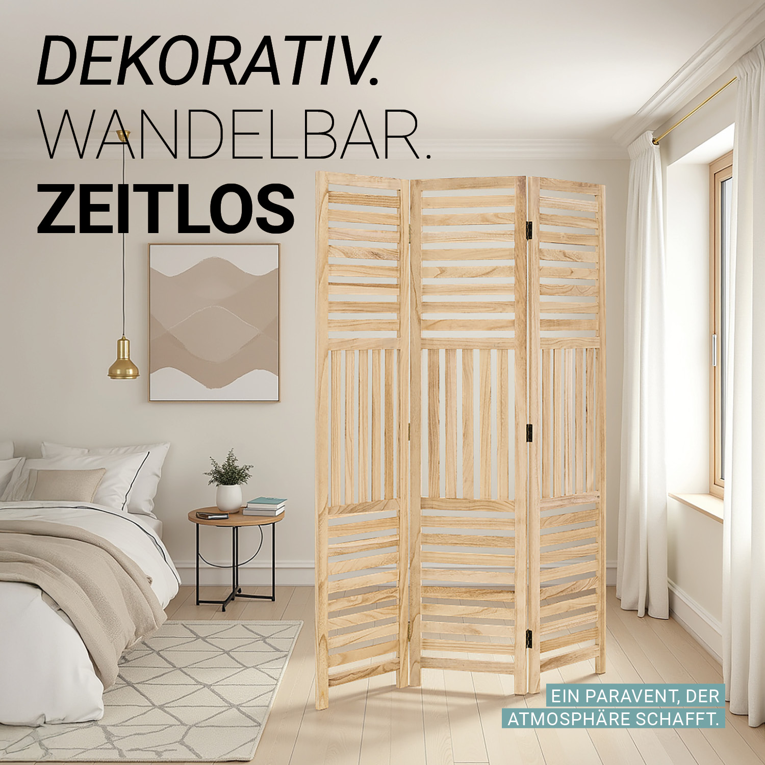 Paravent Natural Wooden Slats | 3-panel | Wood | Room Divider Partition Privacy Screen