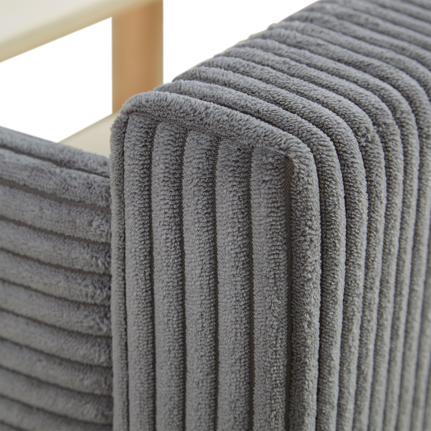Small Double Bed 140x200 cm Grey Cord Upholstered Bed with Slatted Frame Fabric Bed Frame