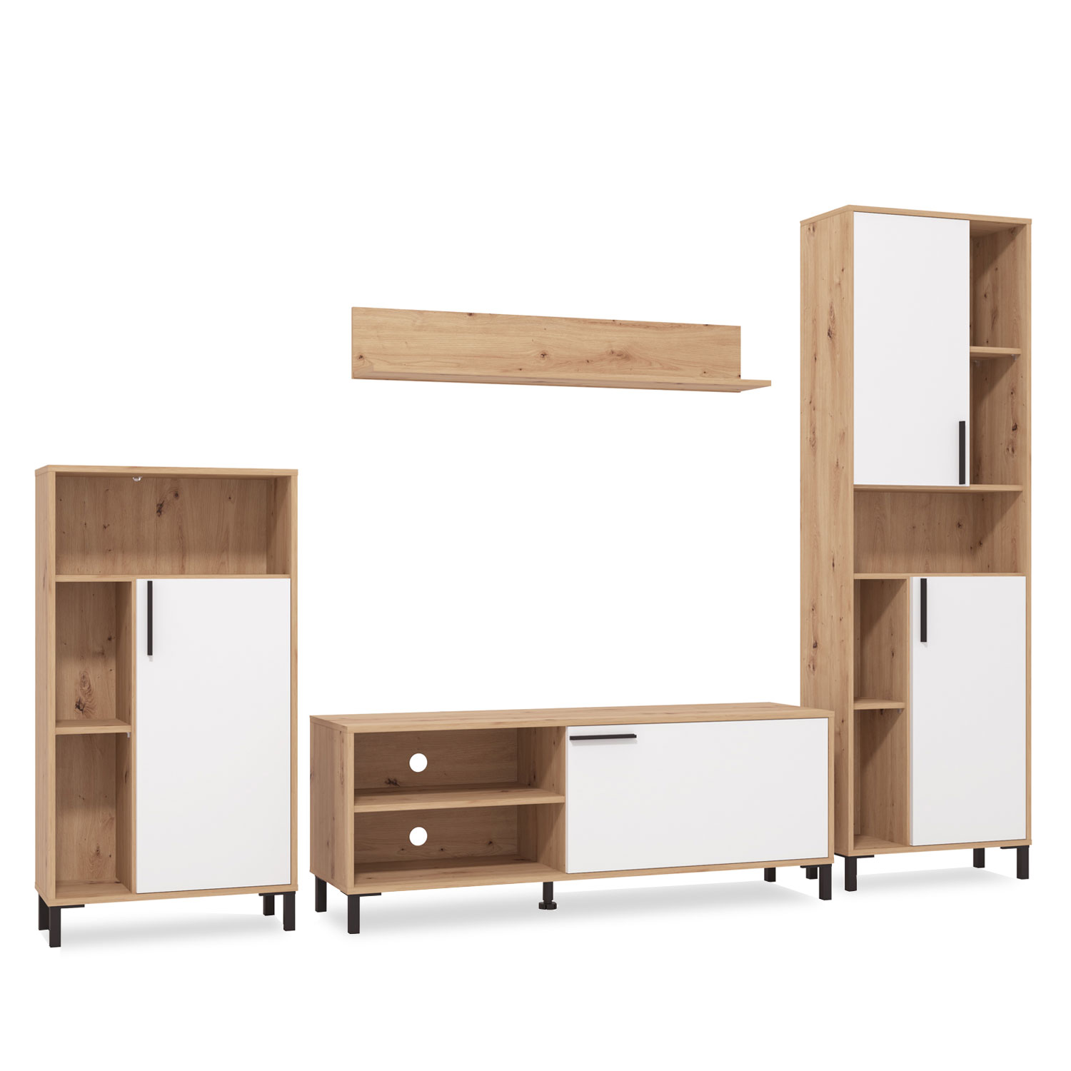 Modern living room unit 4 part cupboard set wall unit wood oak white TV set with storage entertainment center