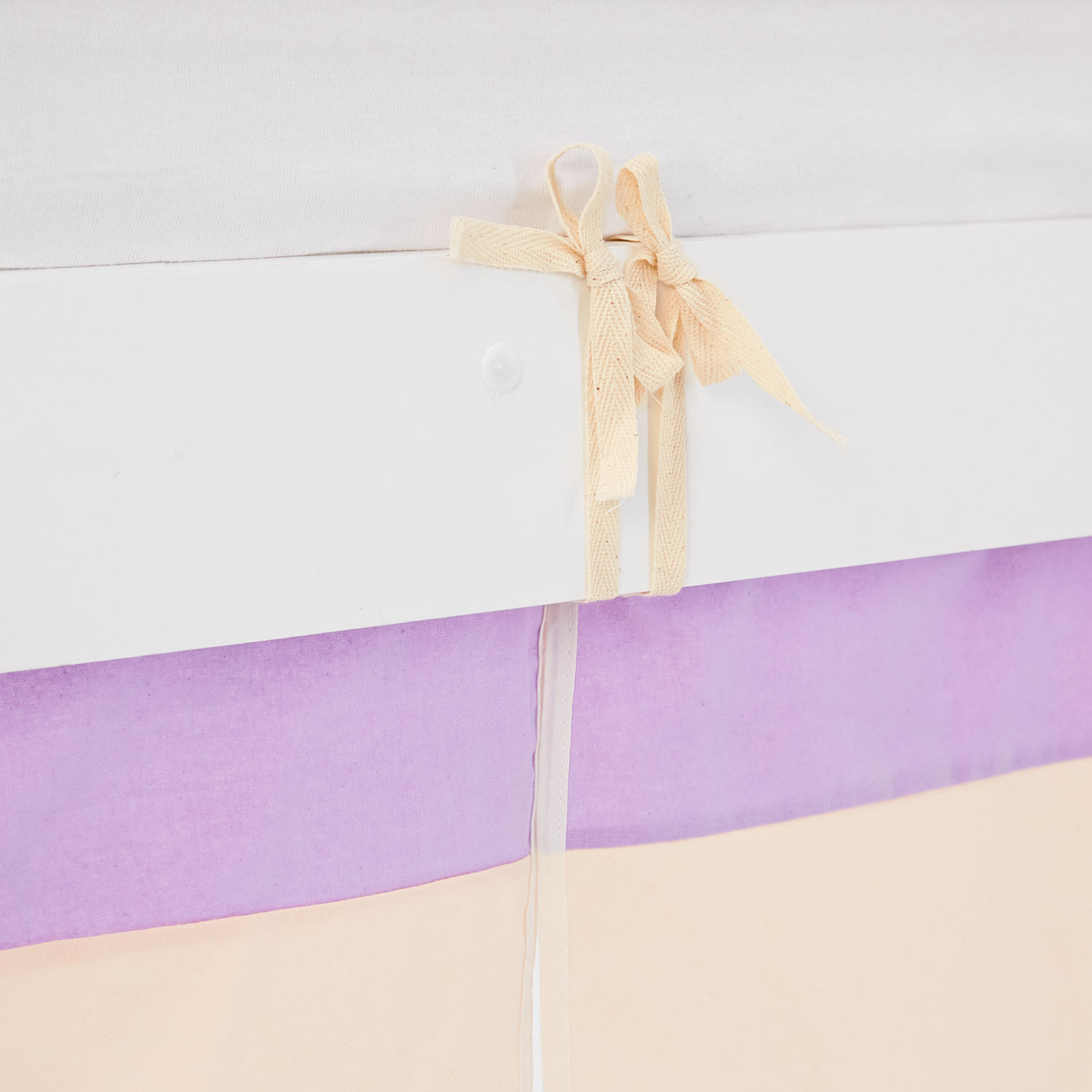 Loft Bed for Kids 90x200 cm White with Curtain in Lilac Beige | with Slatted Frame and Mattress