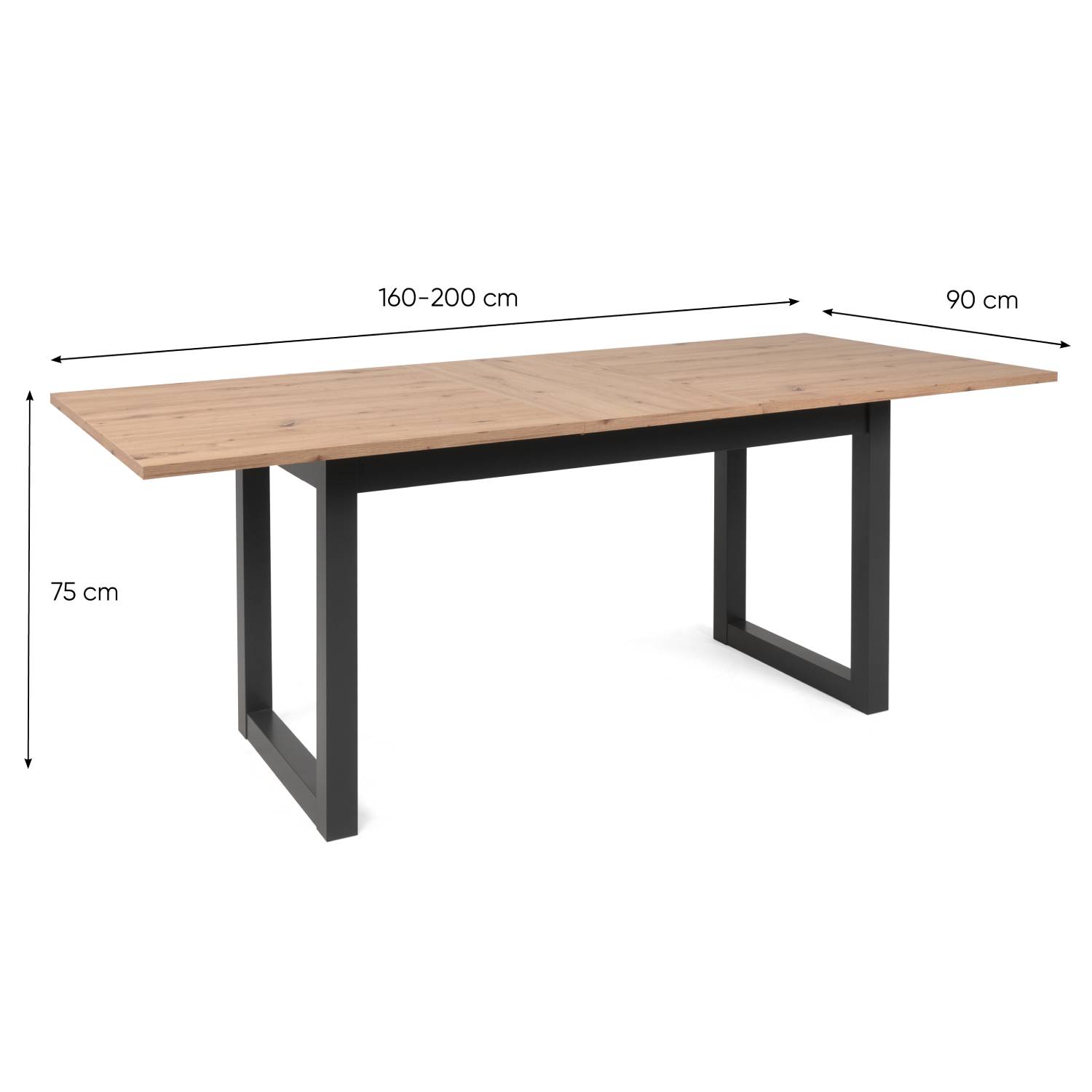 Solid wood extendable dining table with metal-look frame – industrial style for dining room and eat-in kitchen