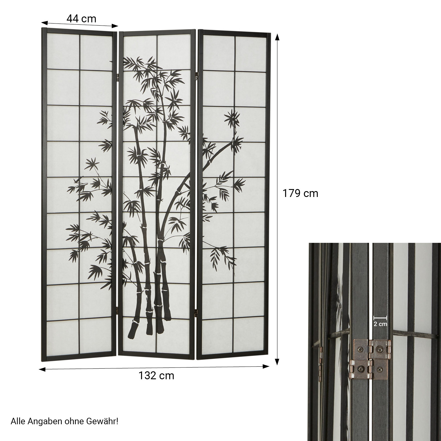 Paravent Black Bamboo Pattern Print | 3-panel | Wood | Room Divider Partition Privacy Screen