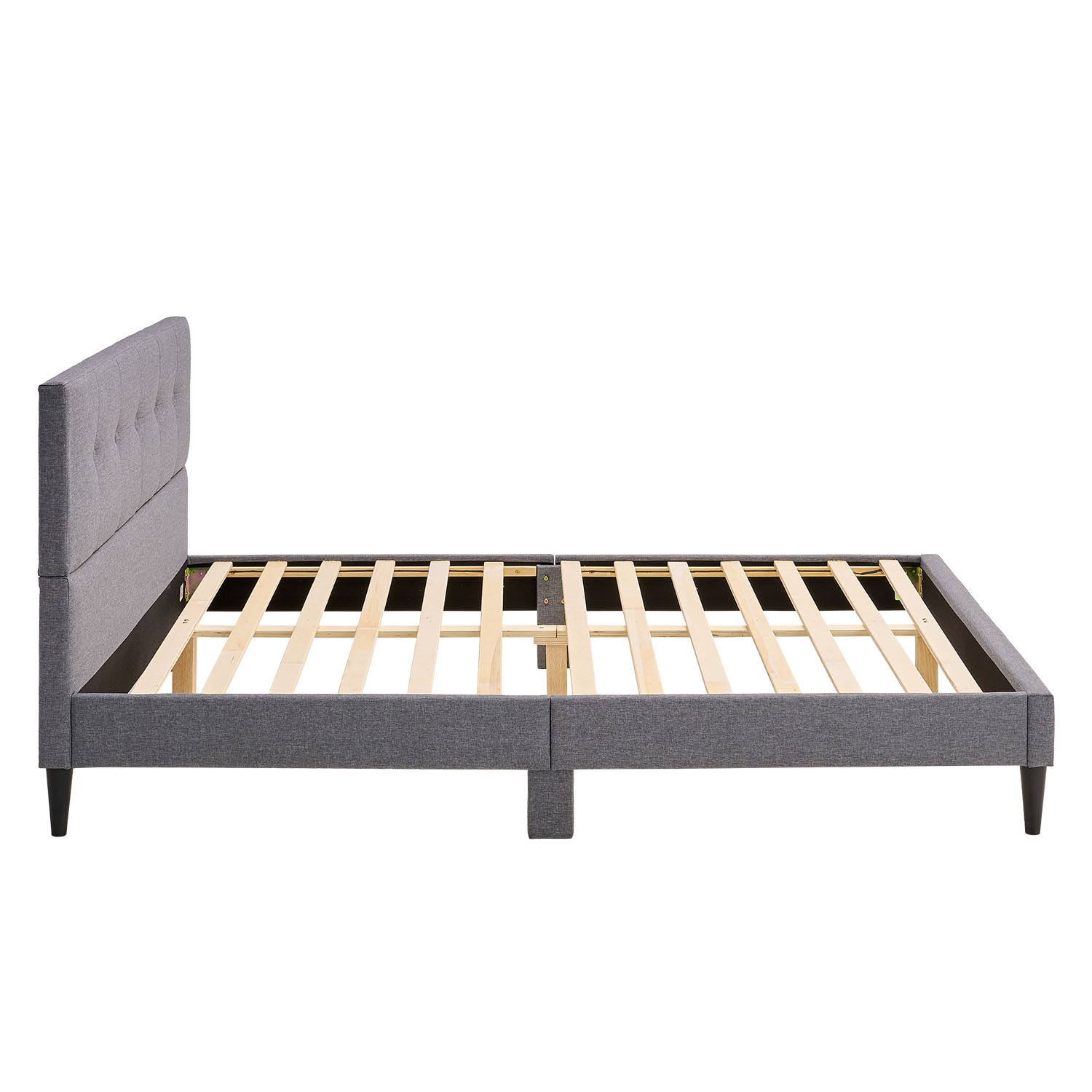 Upholstered bed 160x200 cm grey | with slatted frame | double fabric bed frame