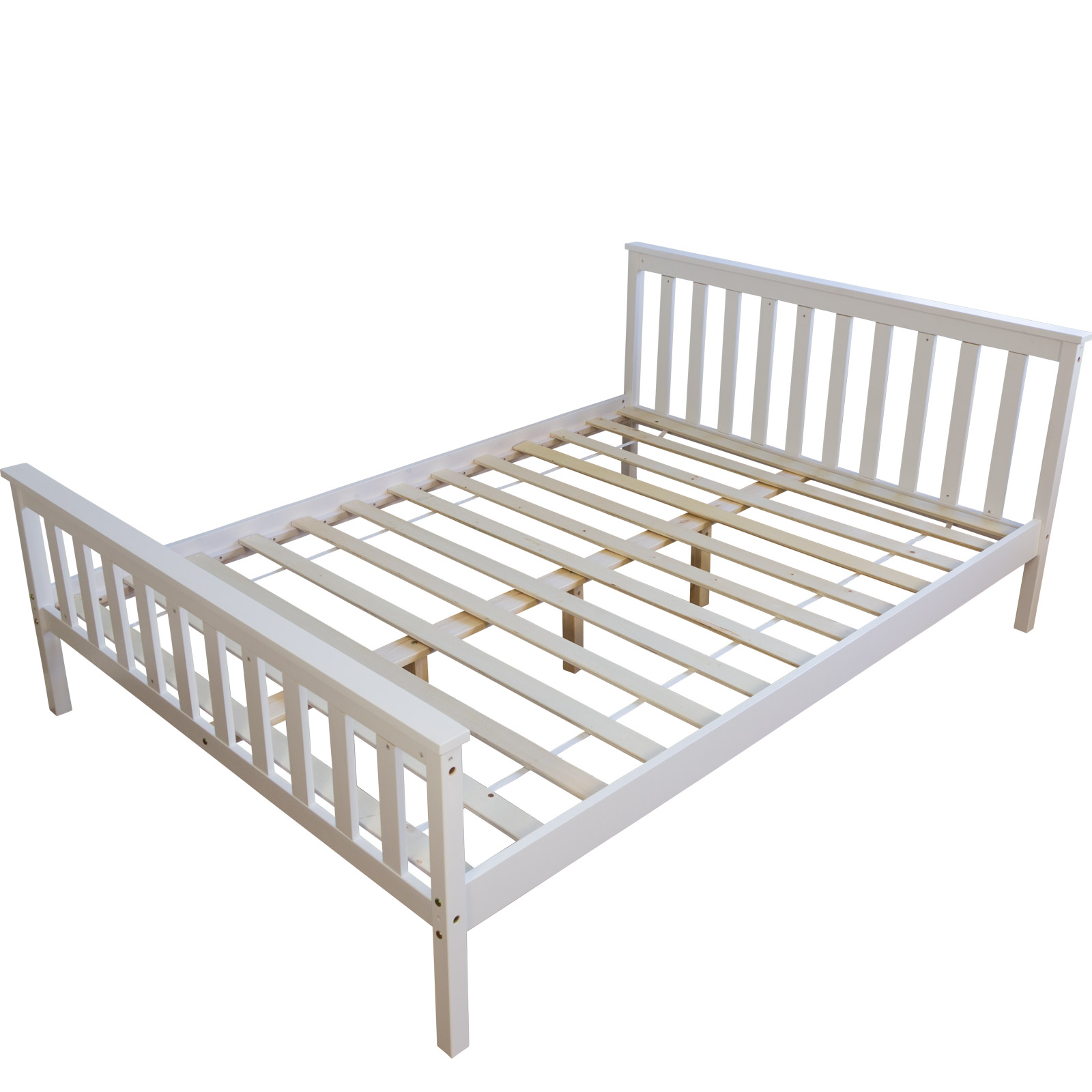 Wooden Bed 140x200 cm White – Solid Wood Double Bed with Slatted Base for Children's, Teenagers' & Guest Rooms