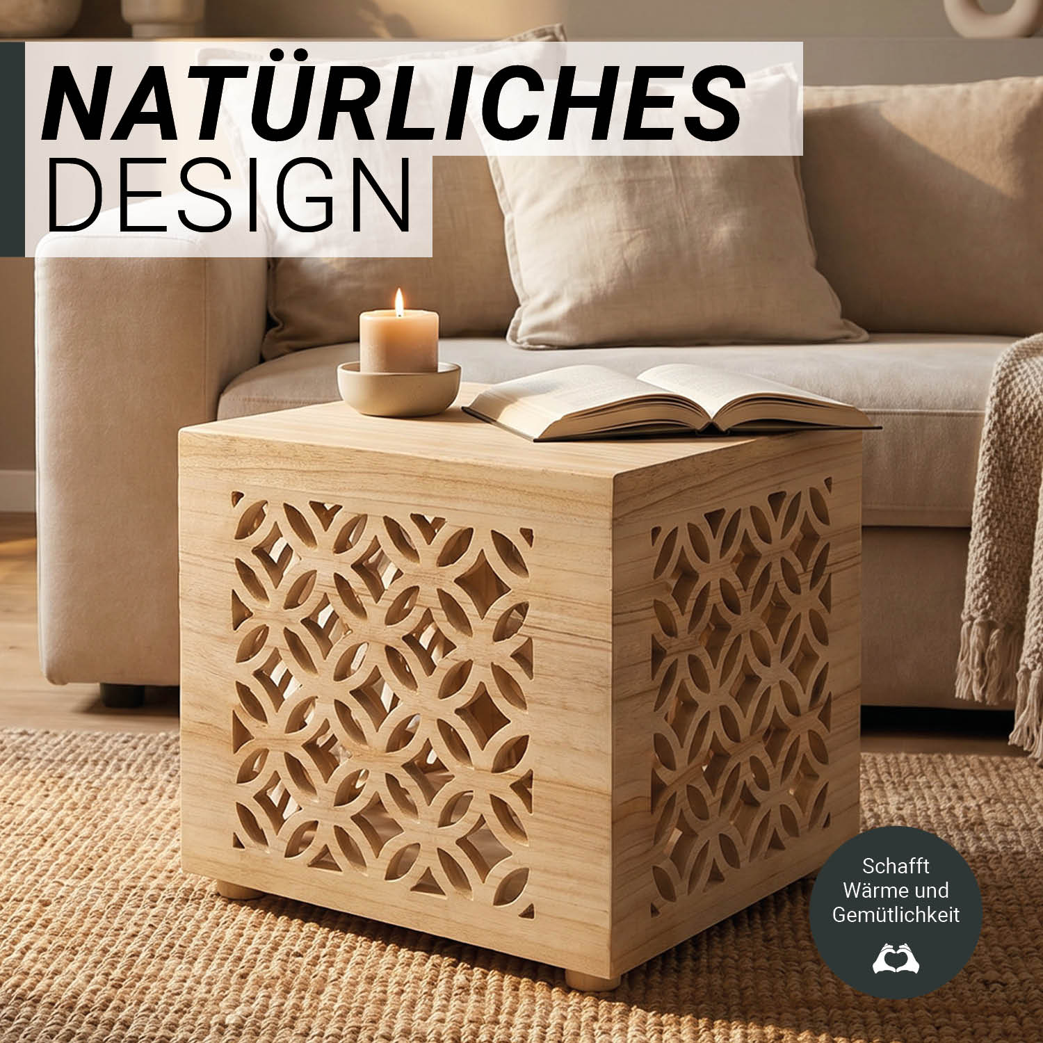 Side table wood cube bedside light