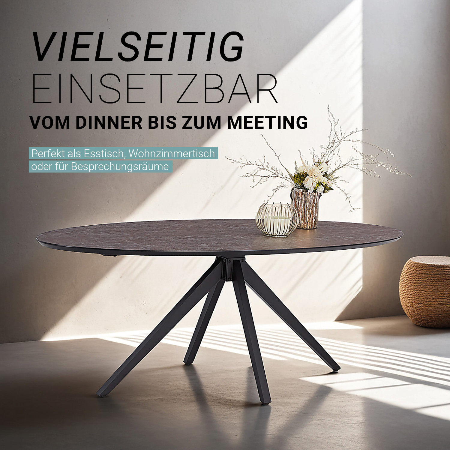 Modern Dining Table Oval Kitchen Table 200 cm Brown Black Table 8 Seater Industrial Look