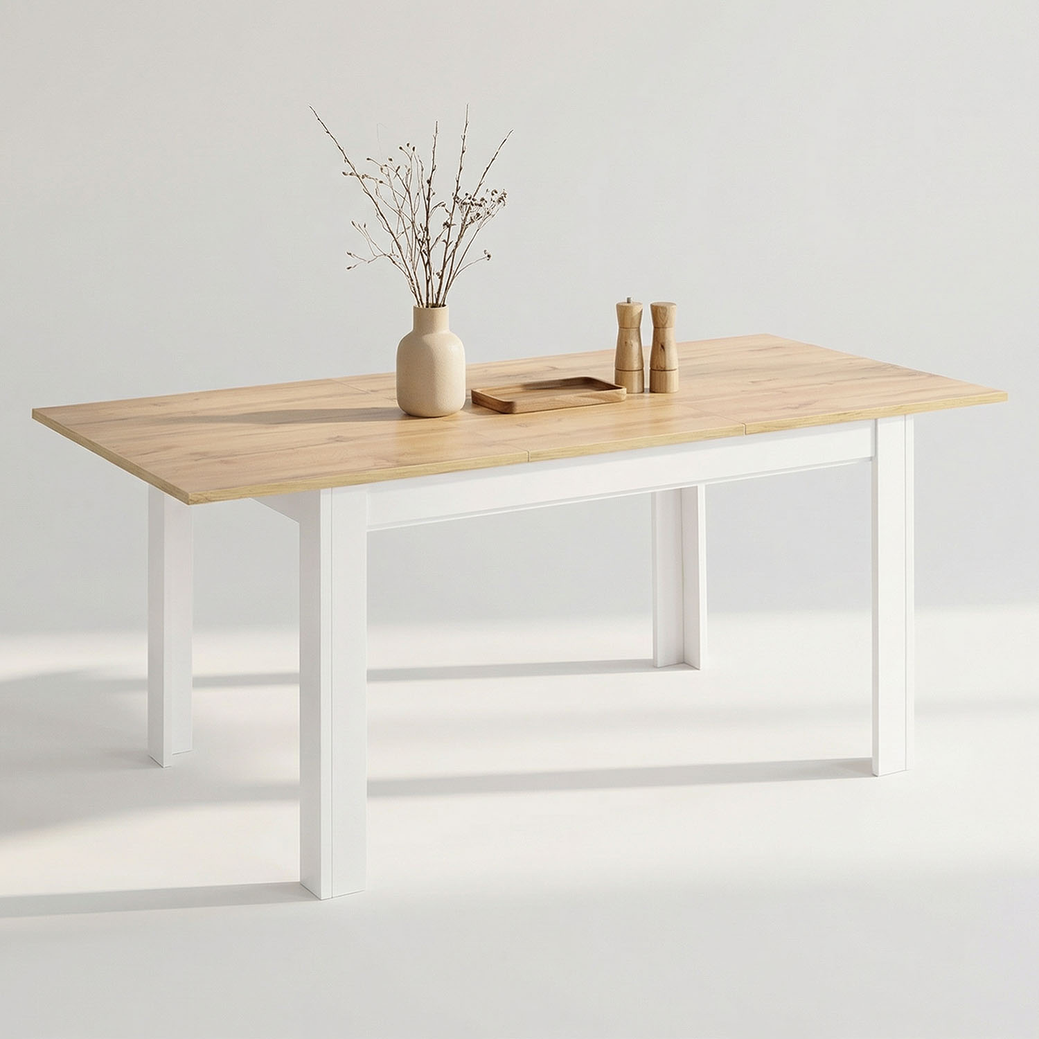 Modern Dining Table Kitchen Table White Wooden Table 135x86 cm Wotan Oak 8 Seater Extendable
