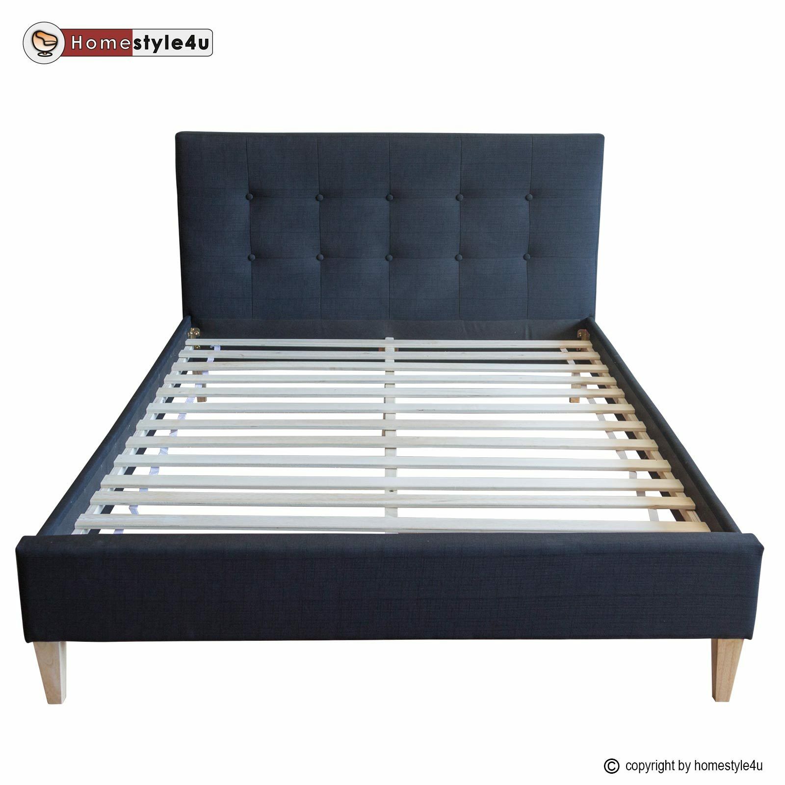 Upholstered bed rack 140 x 200 black Upholstered bed 140x200 cm black | with slatted frame | double fabric bed frame