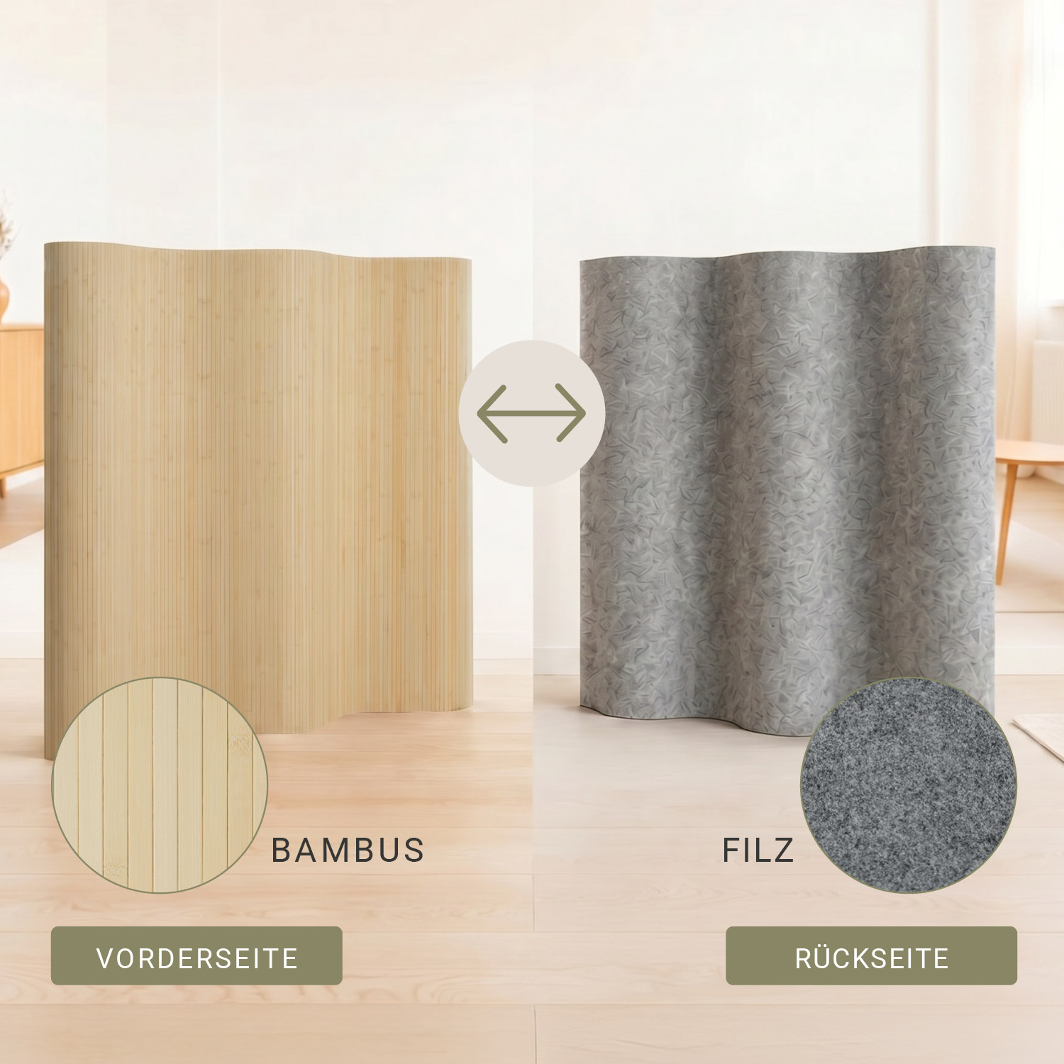 Paravent Bamboo Height 145 cm Nature | Room Divider | Partition Privacy Screen