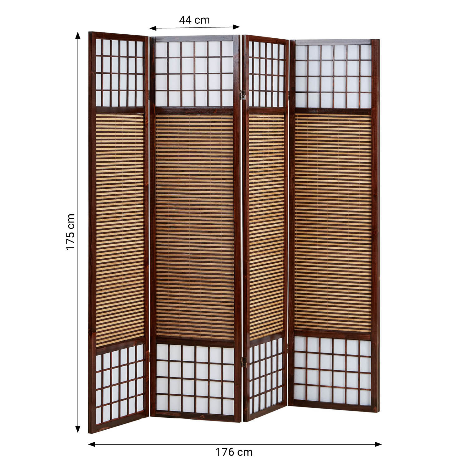 Paravent Brown Bamboo Shoji Rice Paper White | 4-panel | Wood | Room Divider Partition Privacy Screen