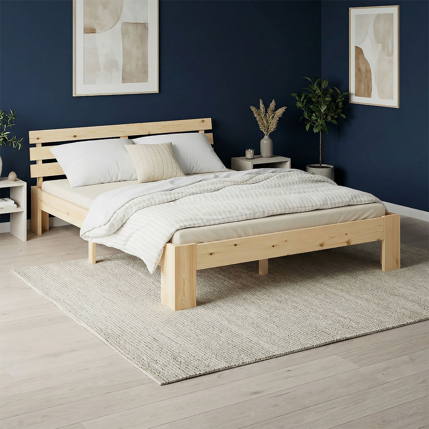 Wood Bed 120x200 cm Natural | Double Bed | with Slatted Frame | Solid | Kids Youth Guest Bedroom
