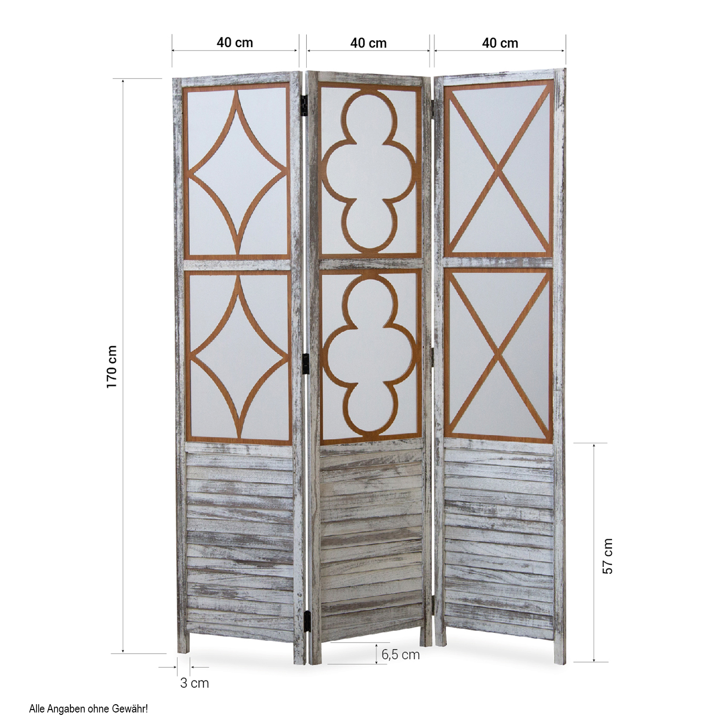 Paravent Gray Brown Vintage Style | 3-panel | Wood | Room Divider Partition Privacy Screen