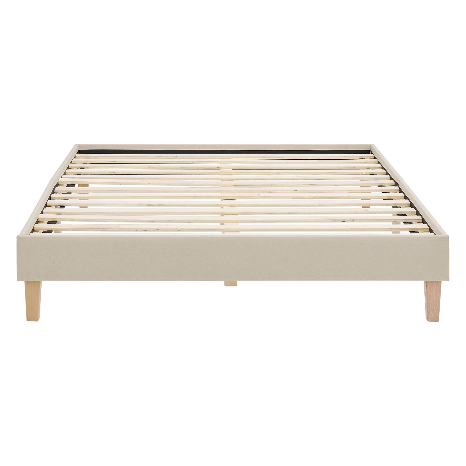 Upholstered bed 140x200 cm beige | futon bed | with slatted frame | double fabric bed frame