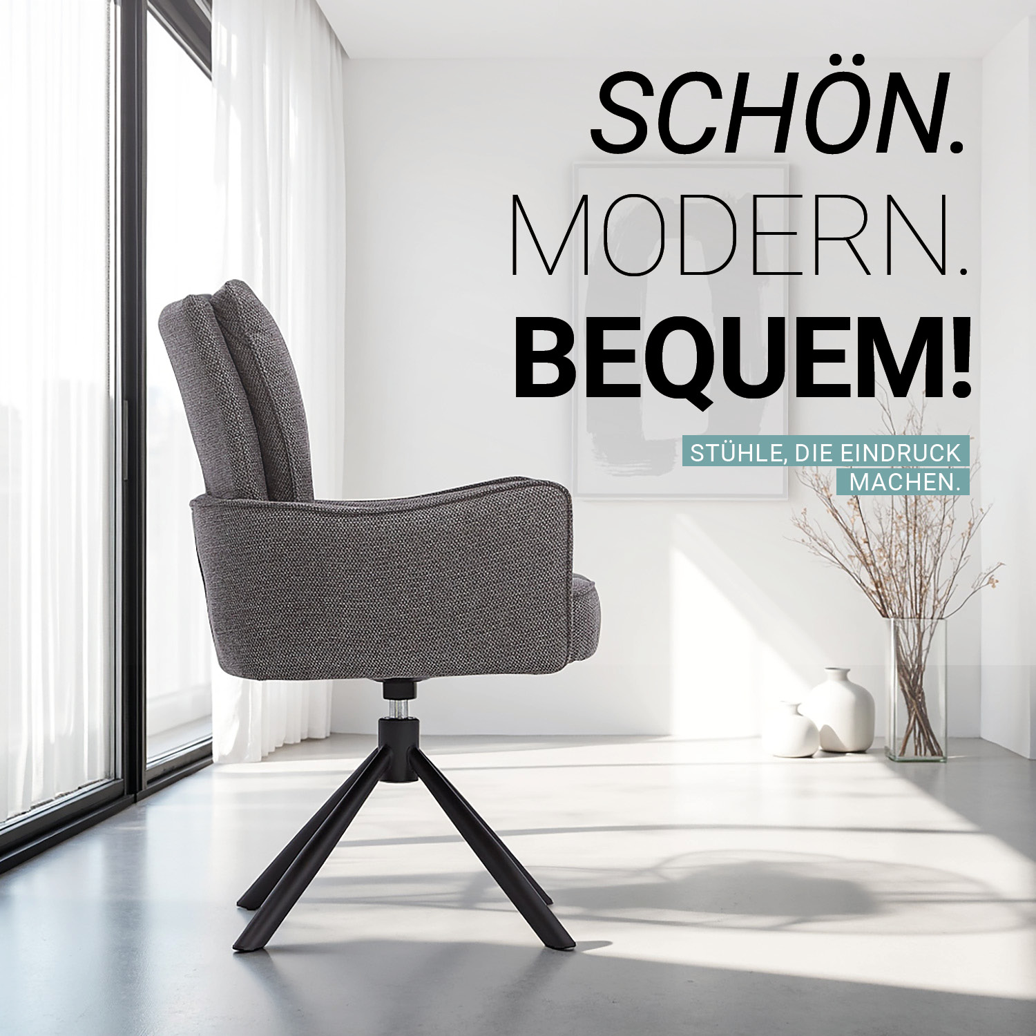 Upholstered Chair Fabric Anthracite | single | swivel | with Armrests | Kitchen Dining Room Office