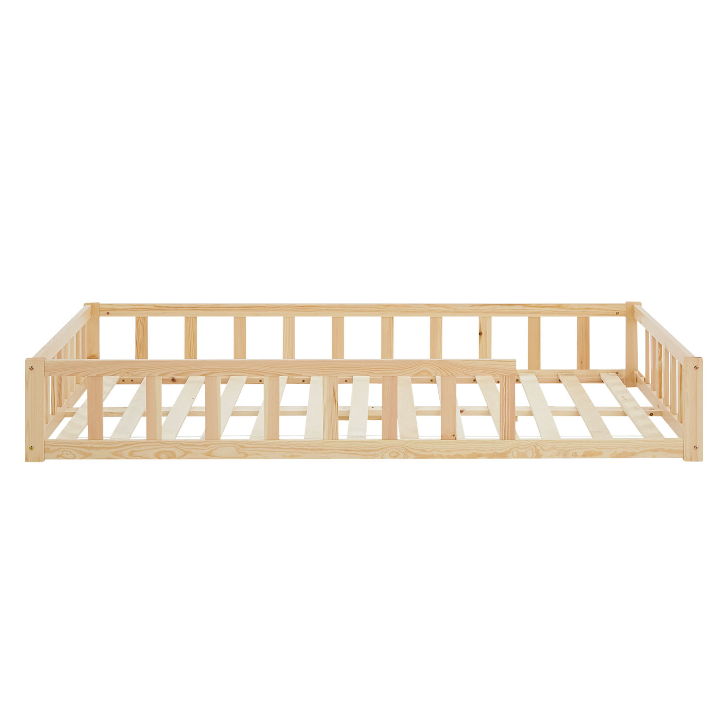 Children's Bed 120x200 Natural | Floor Bed with Mattress & Slatted Frame | with Fall Protection | Montessori