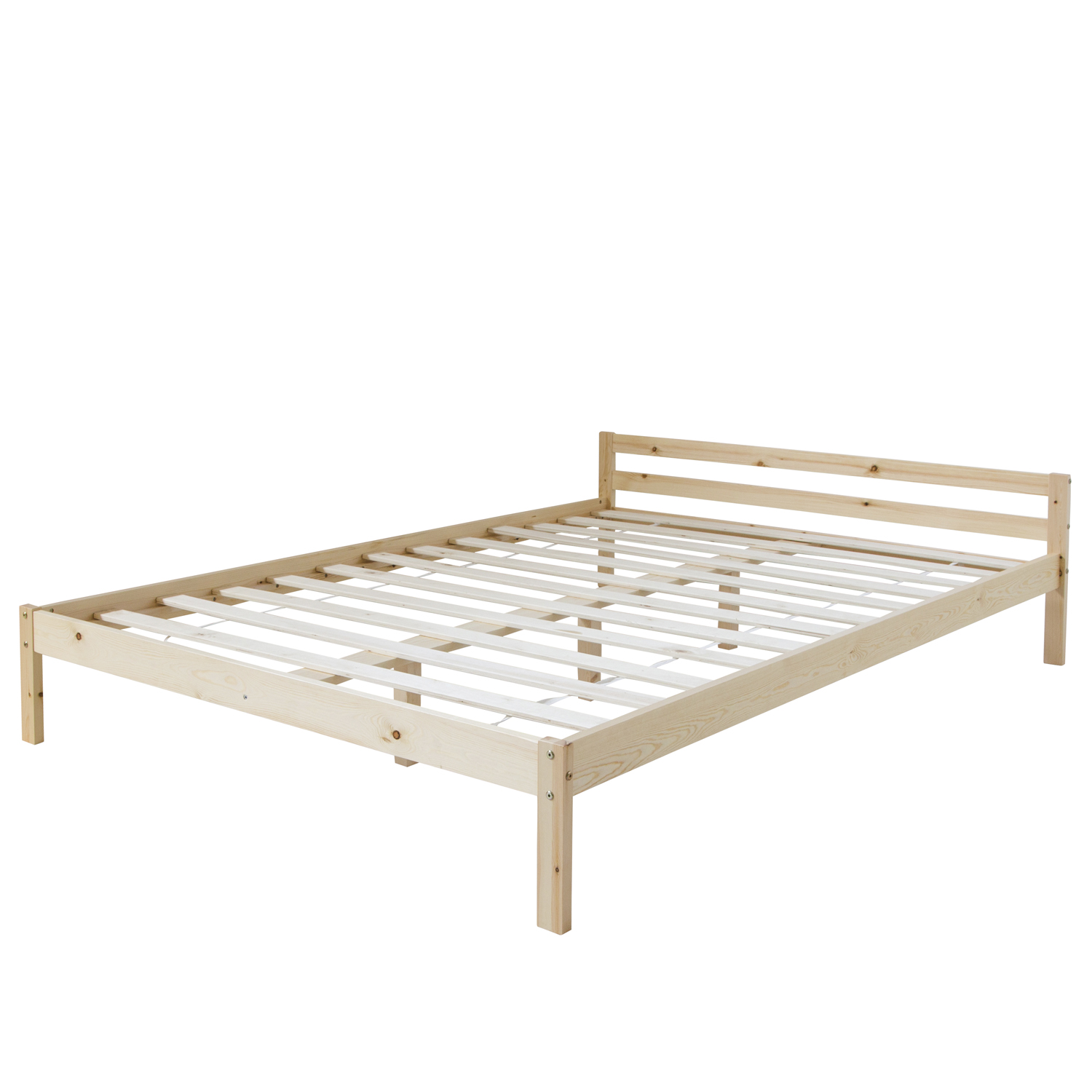 Wood Bed 140x200 cm Natural | Double Bed | with Slatted Frame | Kids Youth Guest Bedroom