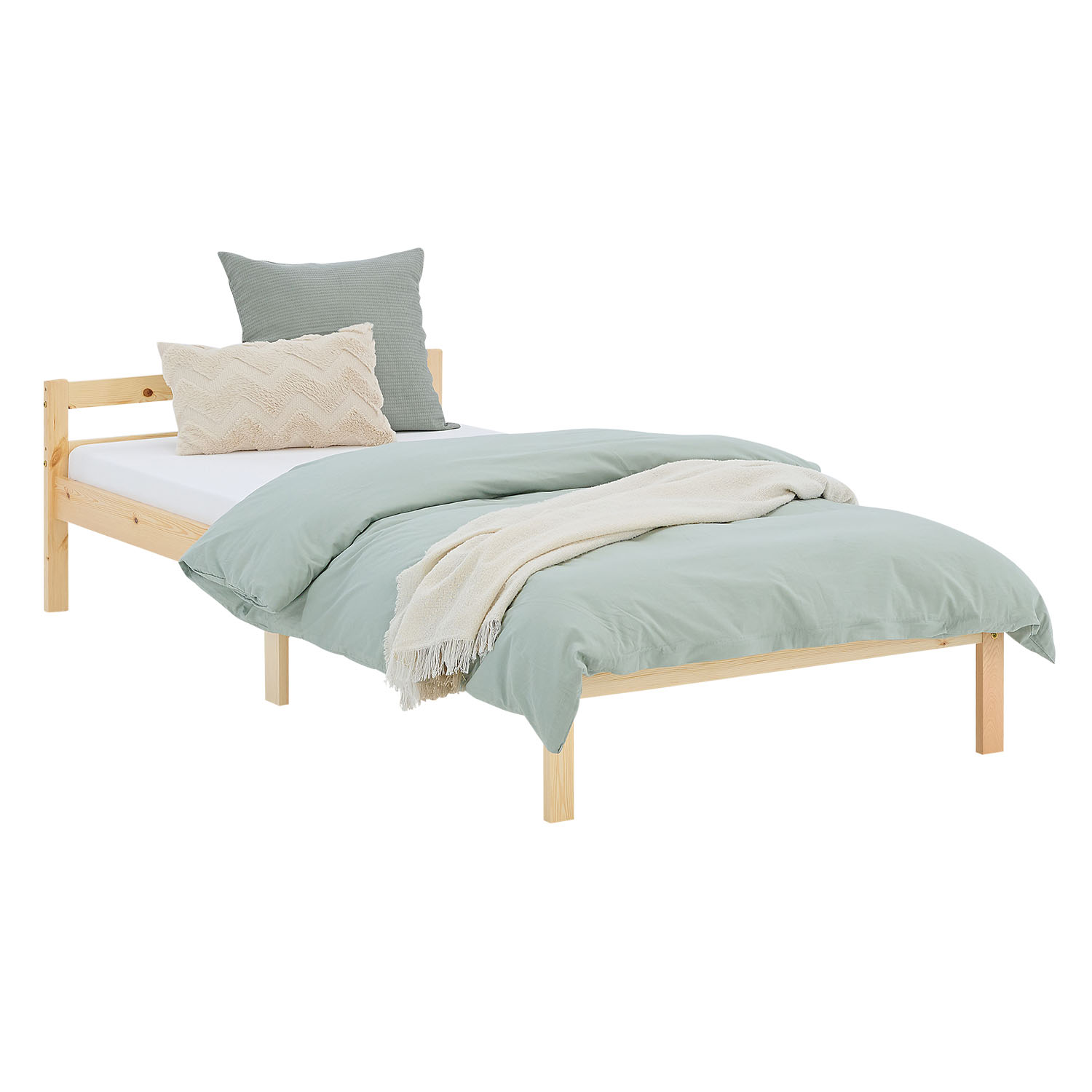 Wood Bed 90x200 cm Natural | Single Bed | with Slatted Frame | Kids Youth Guest Bedroom