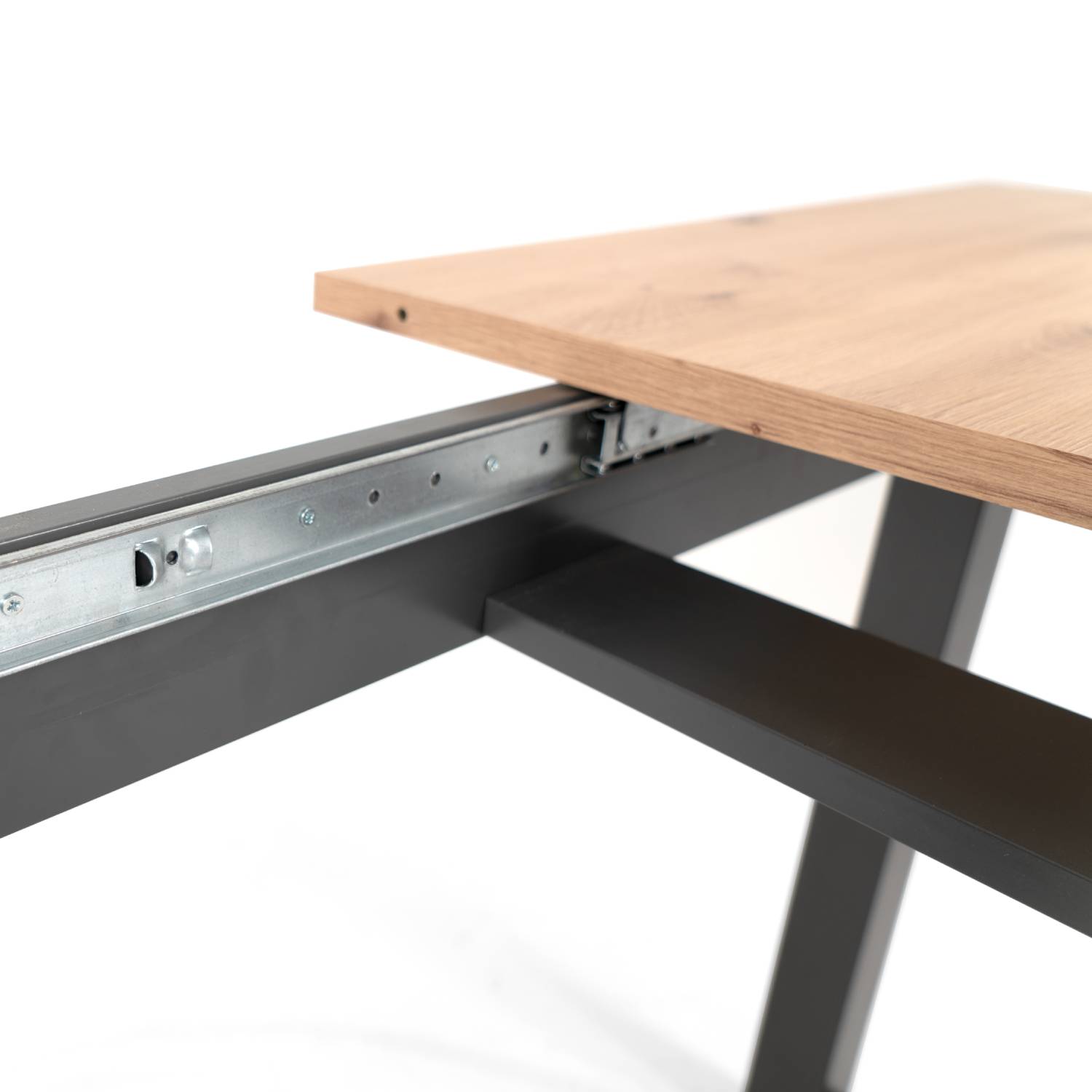 Solid wood extendable dining table with metal-look frame – industrial style for dining room and eat-in kitchen