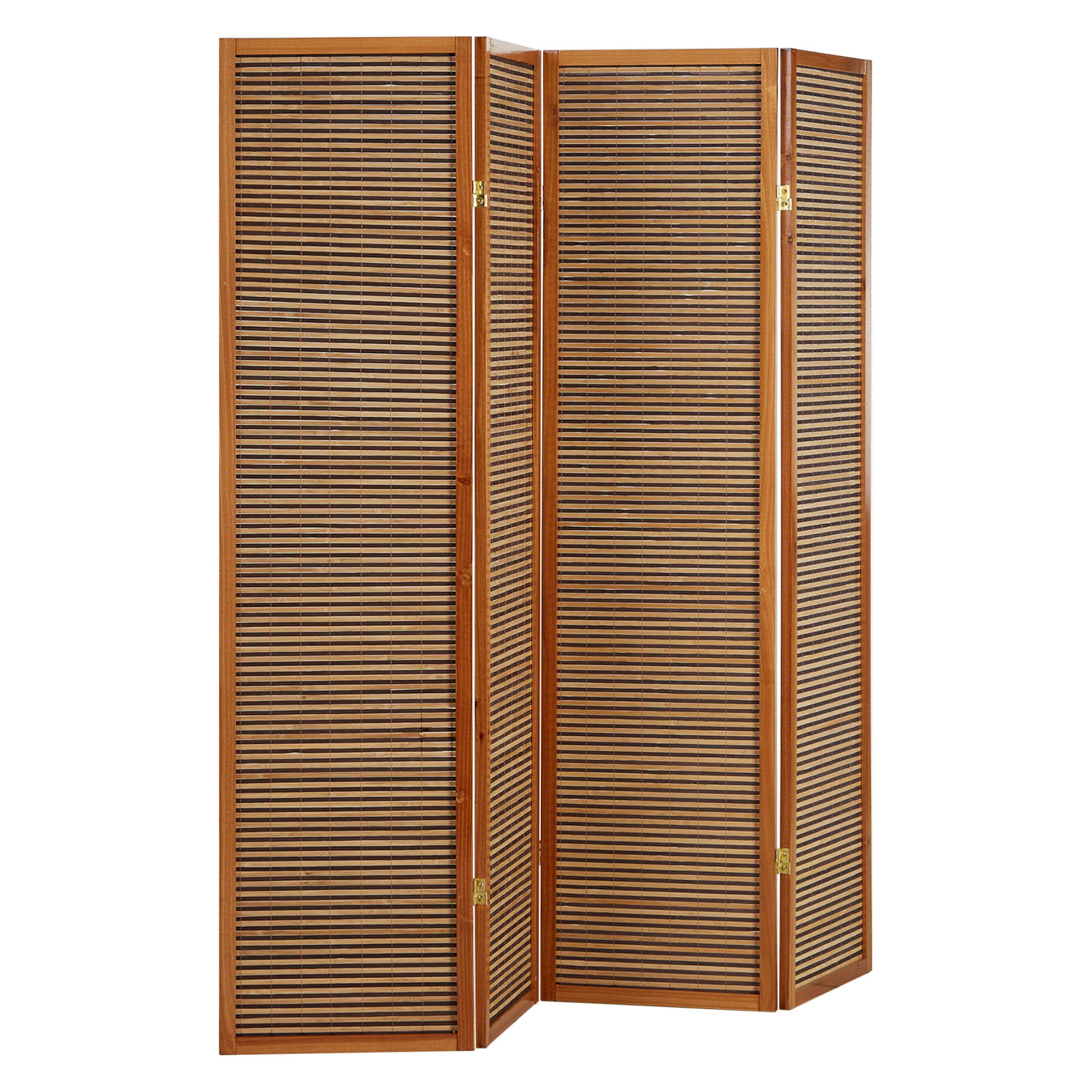 Paravent Brown Wooden Slats | 4-panel | Wood | Room Divider Partition Privacy Screen