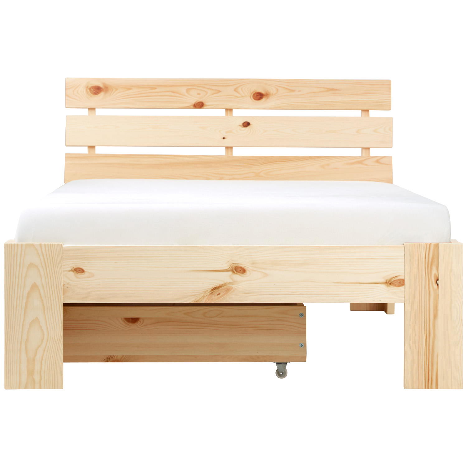 Wood Bed 90x200 cm Natural | Single Bed with Storage Drawer | with Slatted Frame | Solid | Kids Youth Guest Bedroom