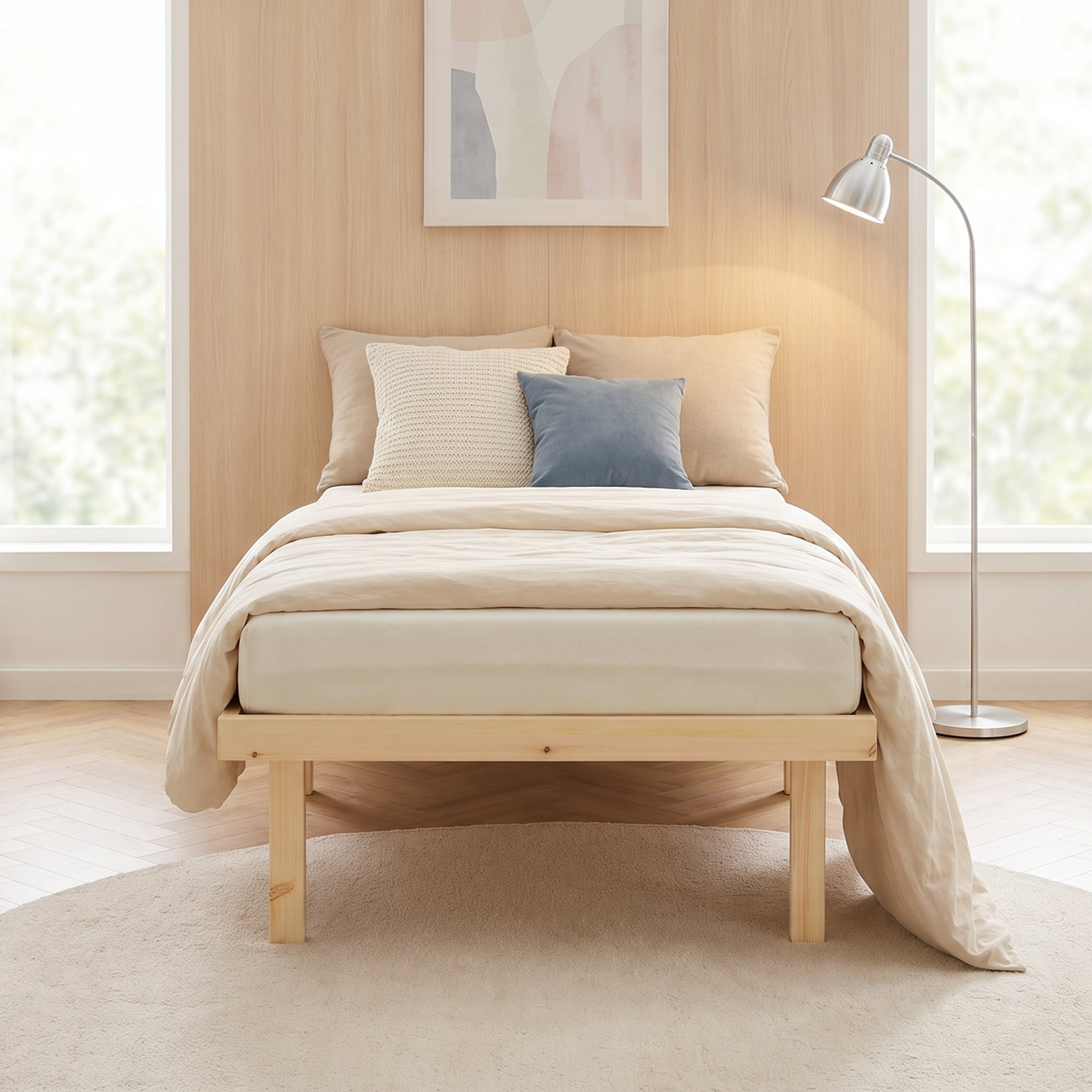 Bed frame 90x200 cm Wooden bed Untreated Single bed Solid wood Bed without headboard Guest bed Youth bed Mattress Slatted frame