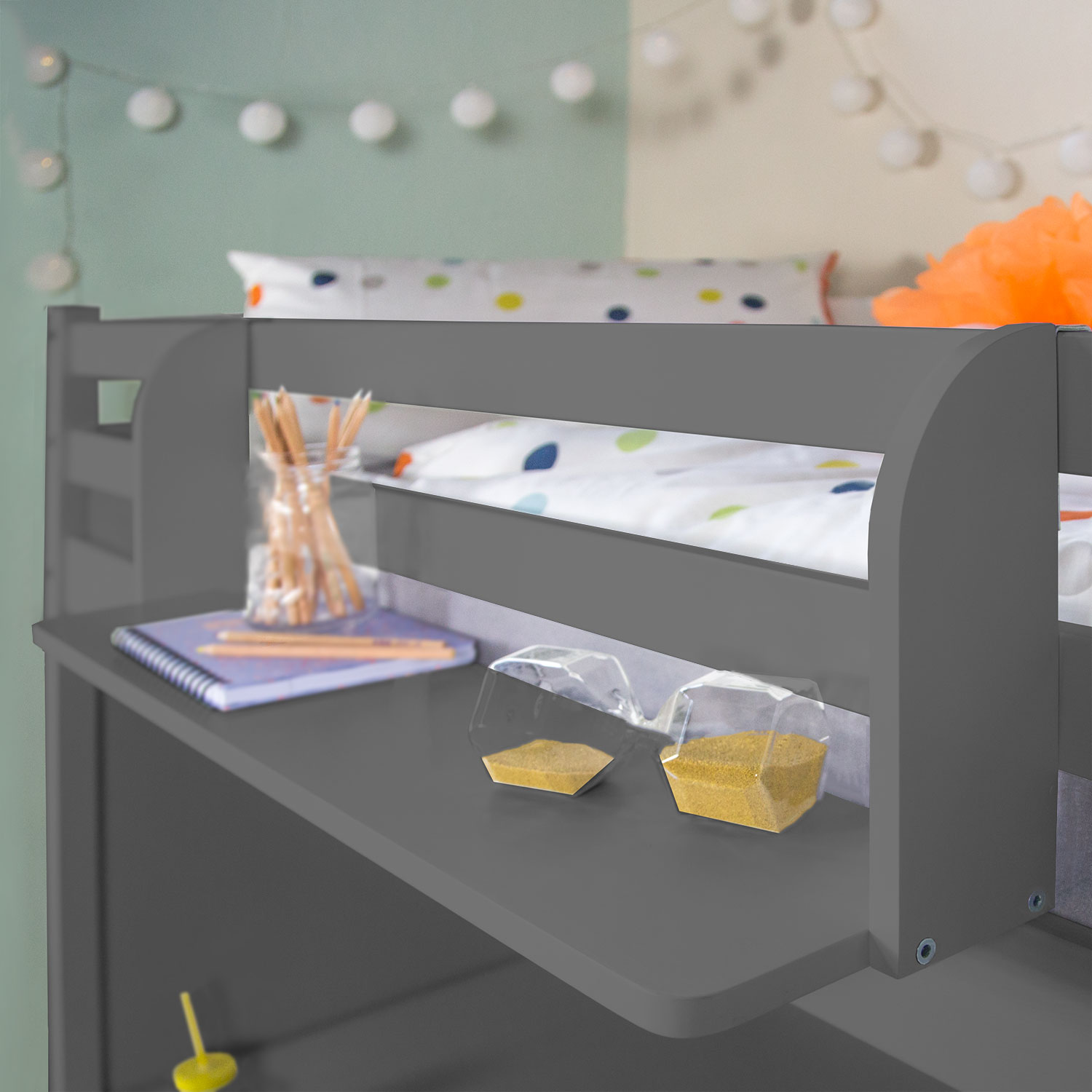 Hanging Shelf Bunk Bed Bookshelf Suspended Rack Grey Wood 1 Shelf