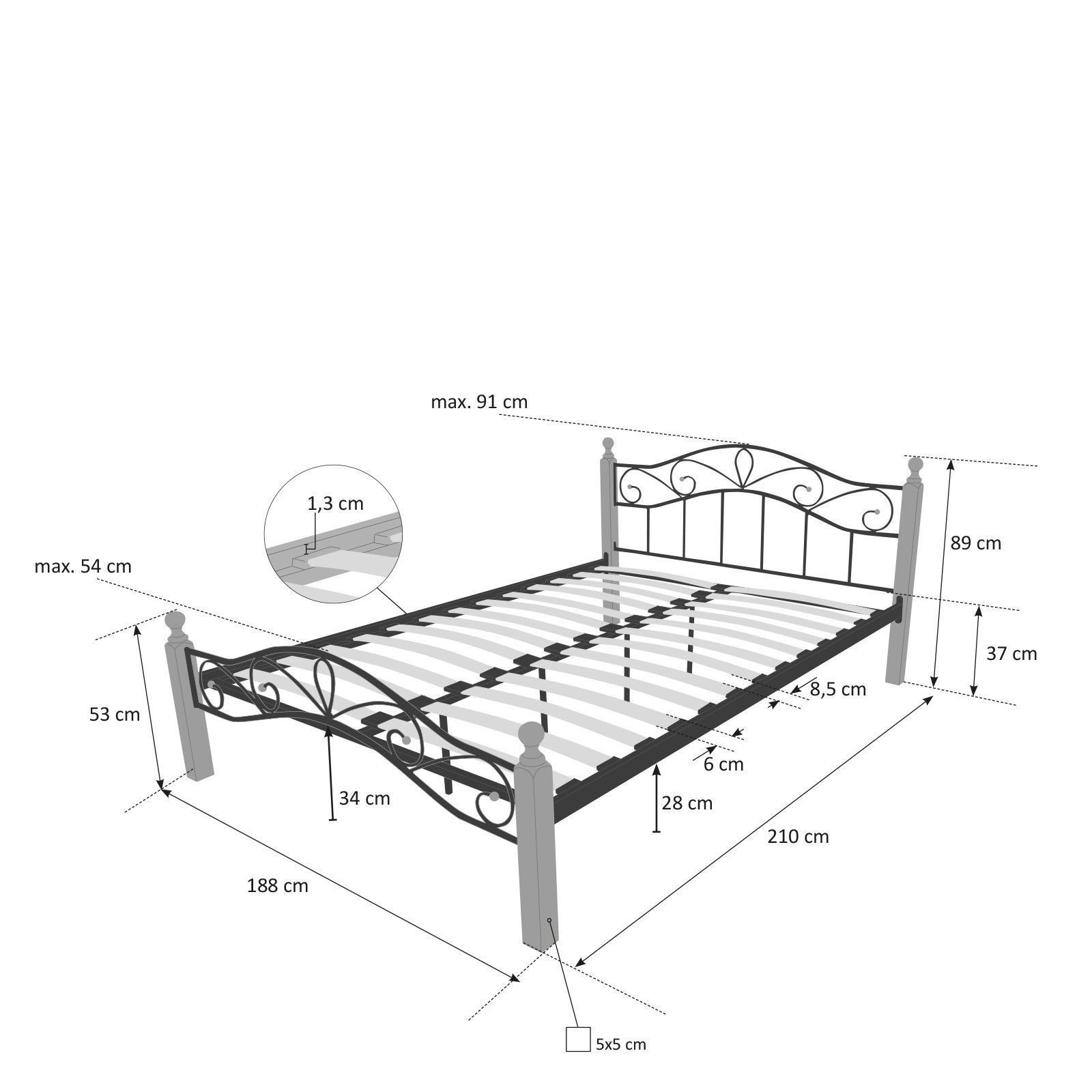 Metal Bed Iron Bed Double 180 x 200 Wood Slatted black brown bed frame 920