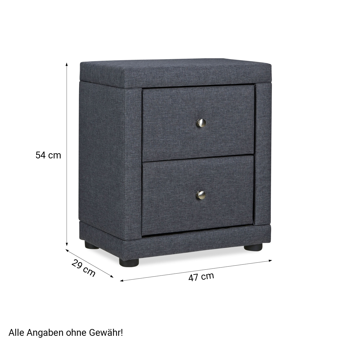 Bedside table Nightstand bedroom 2 Chest drawers Side table Grey fabric