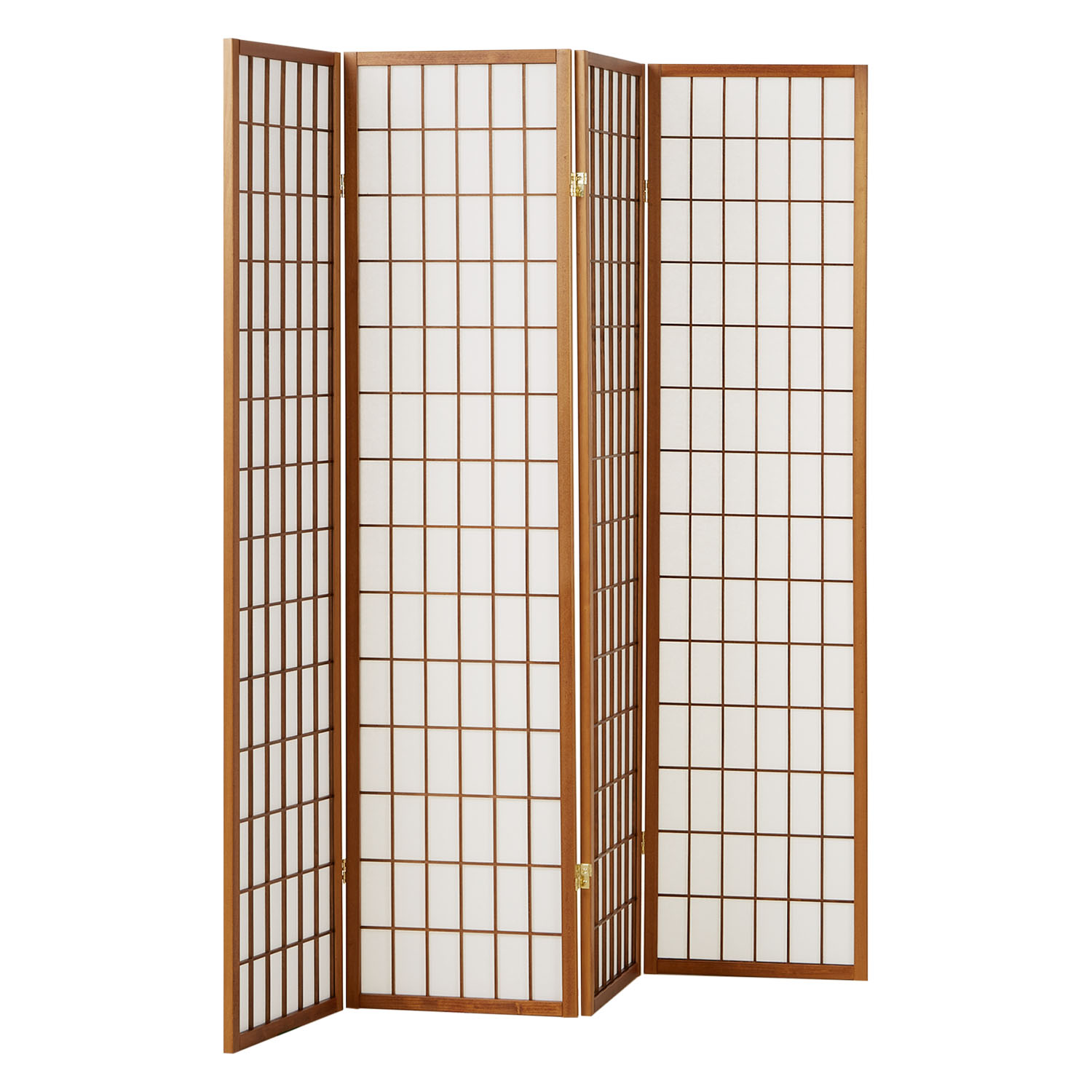 Paravent Light Brown Shoji Rice Paper White | 4-panel | Wood | Room Divider Partition Privacy Screen