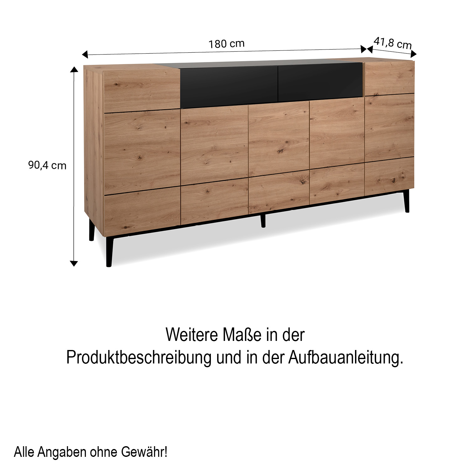 Sideboard Chest of Drawers Oak Wood in Natural Black Living Room Cabinet
