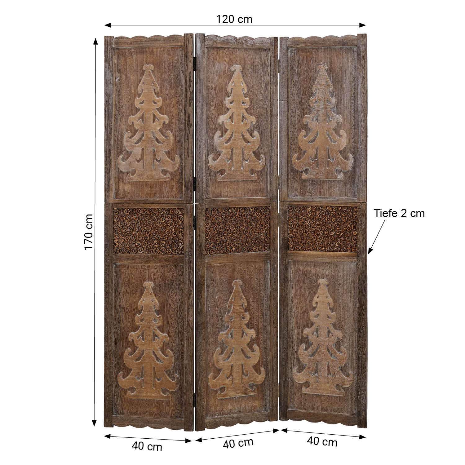 Paravent Brown Decorations | 3-panel | Wood | Room Divider Partition Privacy Screen