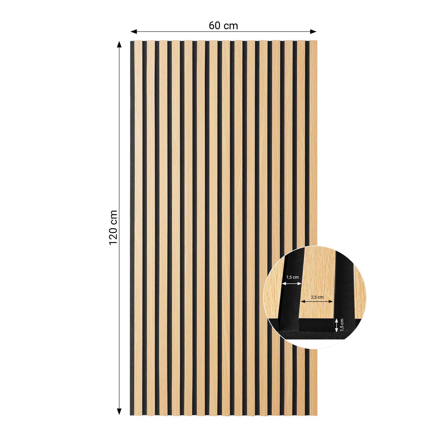 Acoustic Panels Wall Panels 60 x 120 cm Natural Oak | Wood | 4-piece Set | 3D Strips