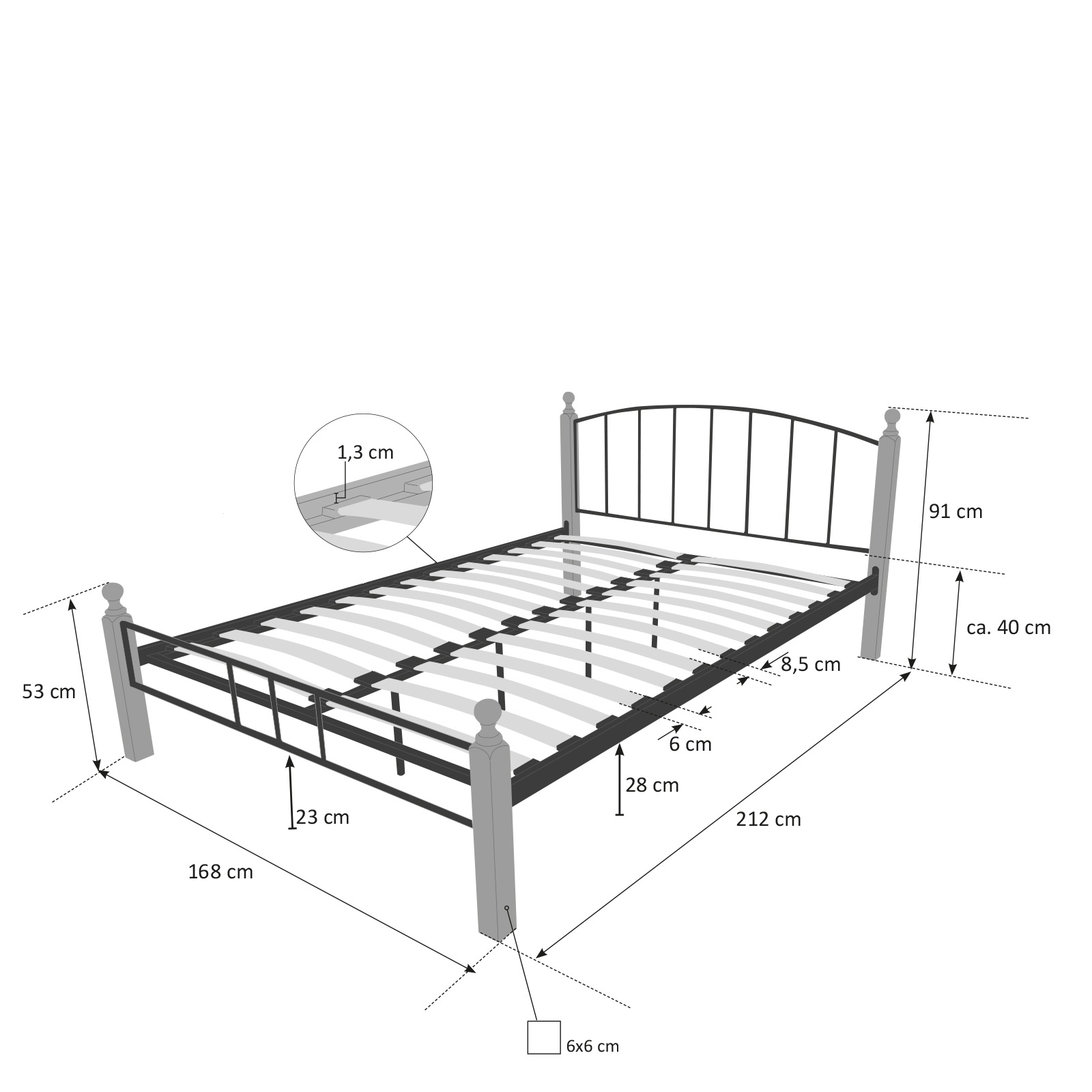 Metal Bed Iron Bed Double 160 x 200 Wood Slatted black brown bed frame 915