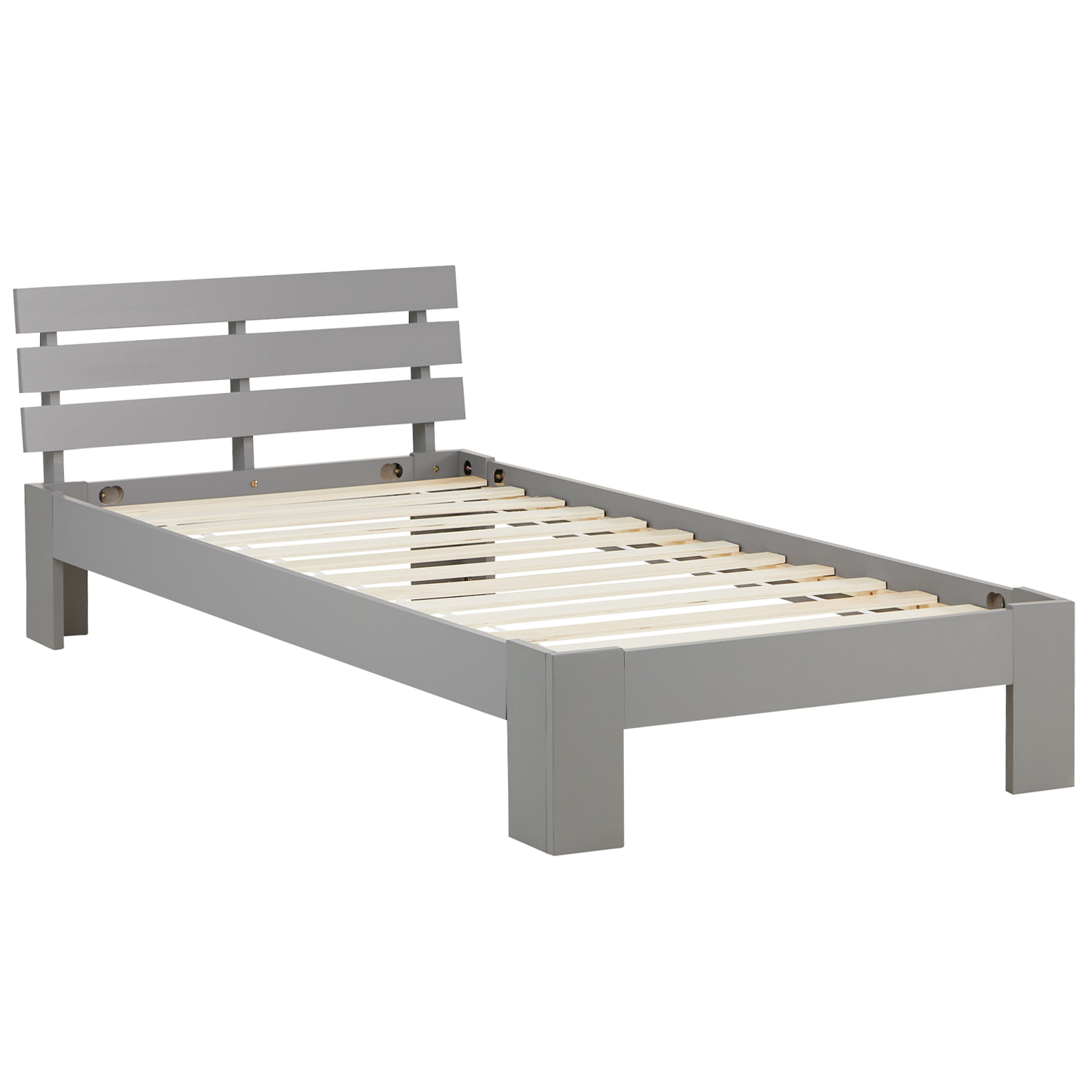 Wood Bed 90x200 cm Gray | Single Bed | with Slatted Frame | Solid | Kids Youth Guest Bedroom