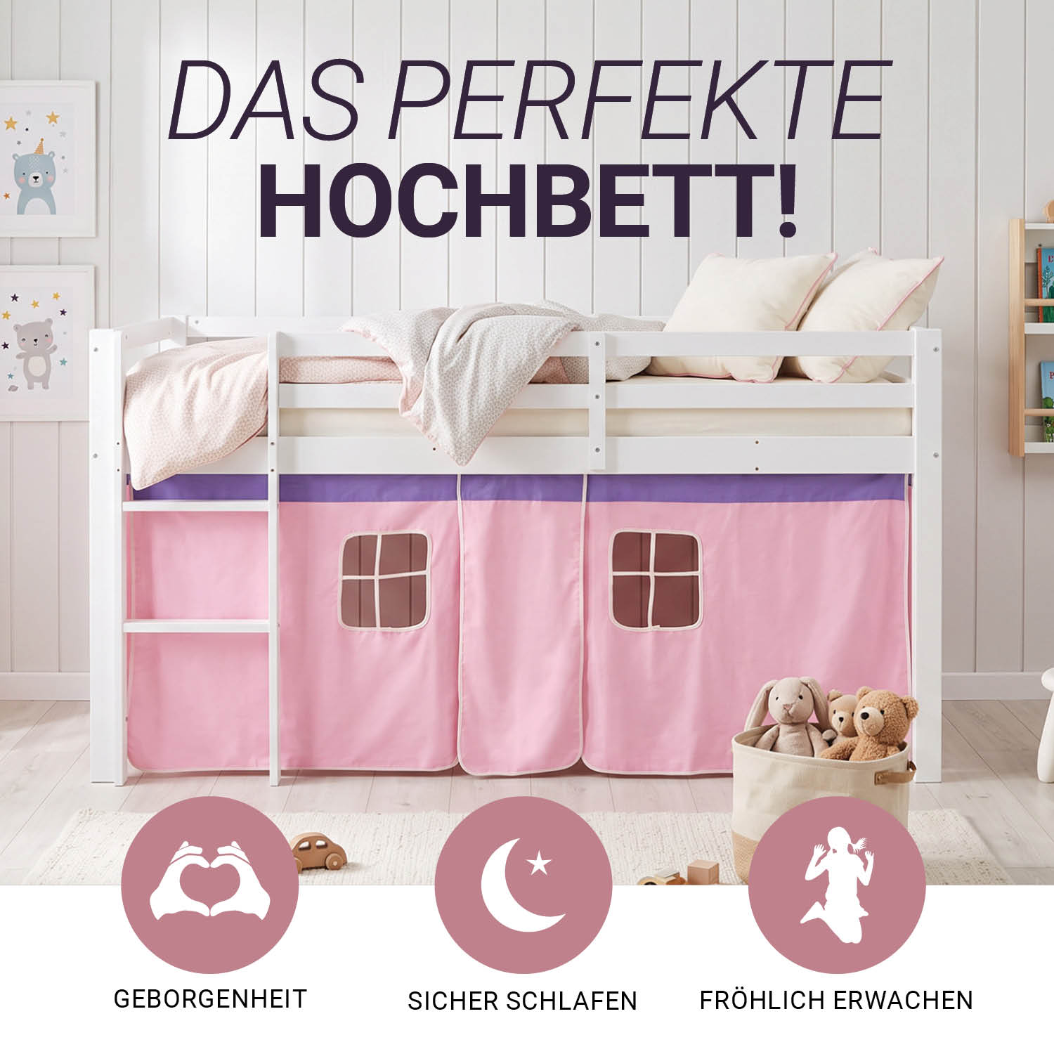 Childrens Bed Curtain Bunk Bed Cabin Bed Accessories Pink