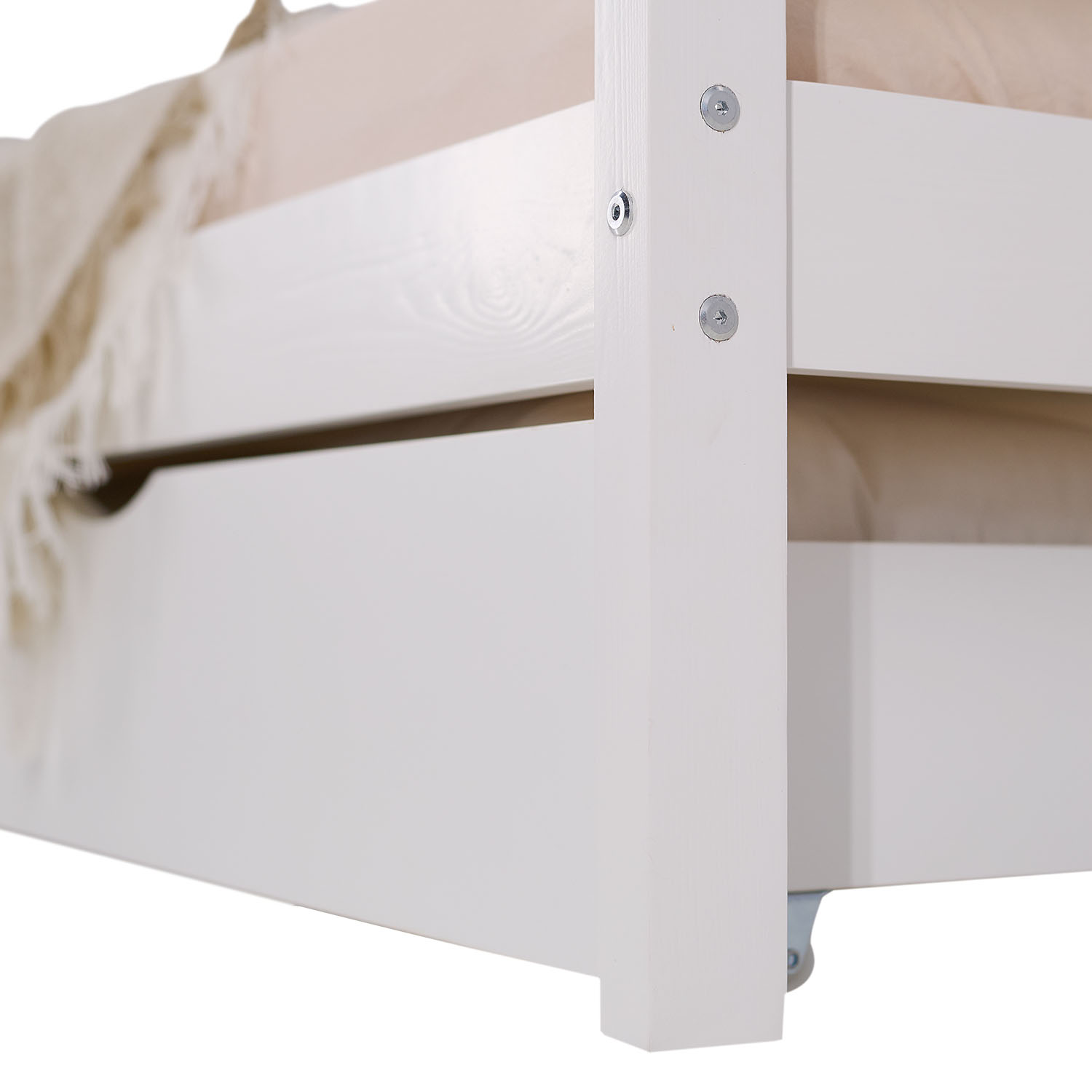 Children's Bed 90x200 cm White | House Bed with Fall Protection and Bed Drawer | Montessori | Single Bed | with Slatted Frame | Wood