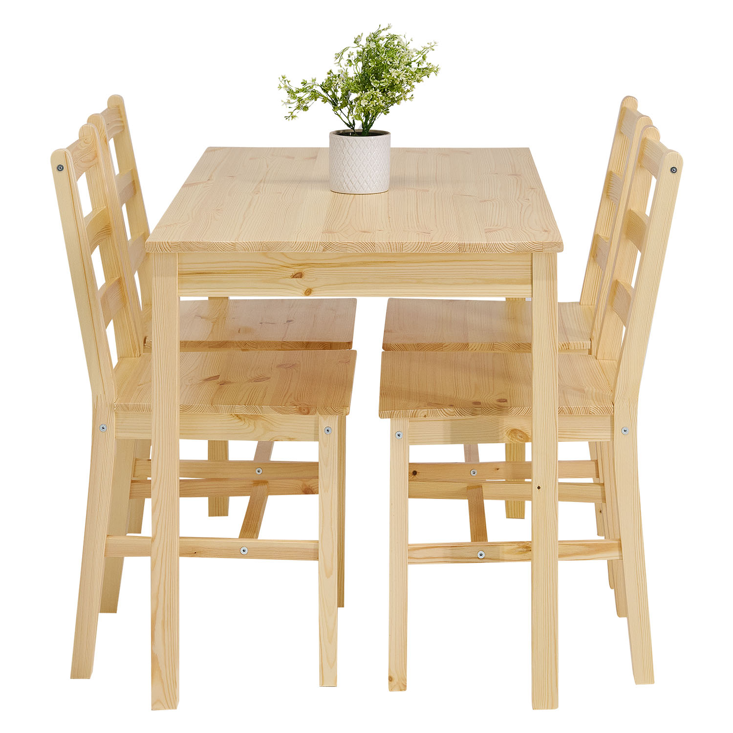 Dining set | 4-piece set chairs natural wood | country style | wooden dining table 108 x 65 cm Dining set | 4-piece set chairs natural wood | country style | wooden dining table 108 x 65 cm