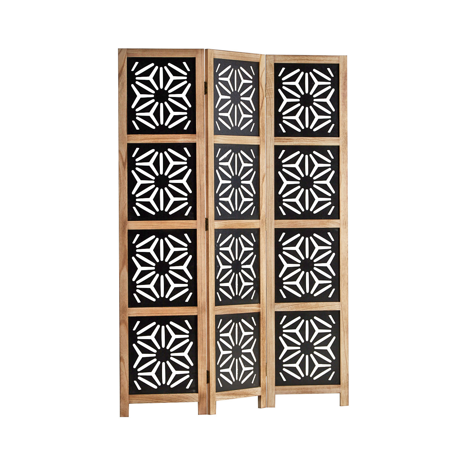 Paravent Natural Black Decorations | 3-panel | Wood | Room Divider Partition Privacy Screen